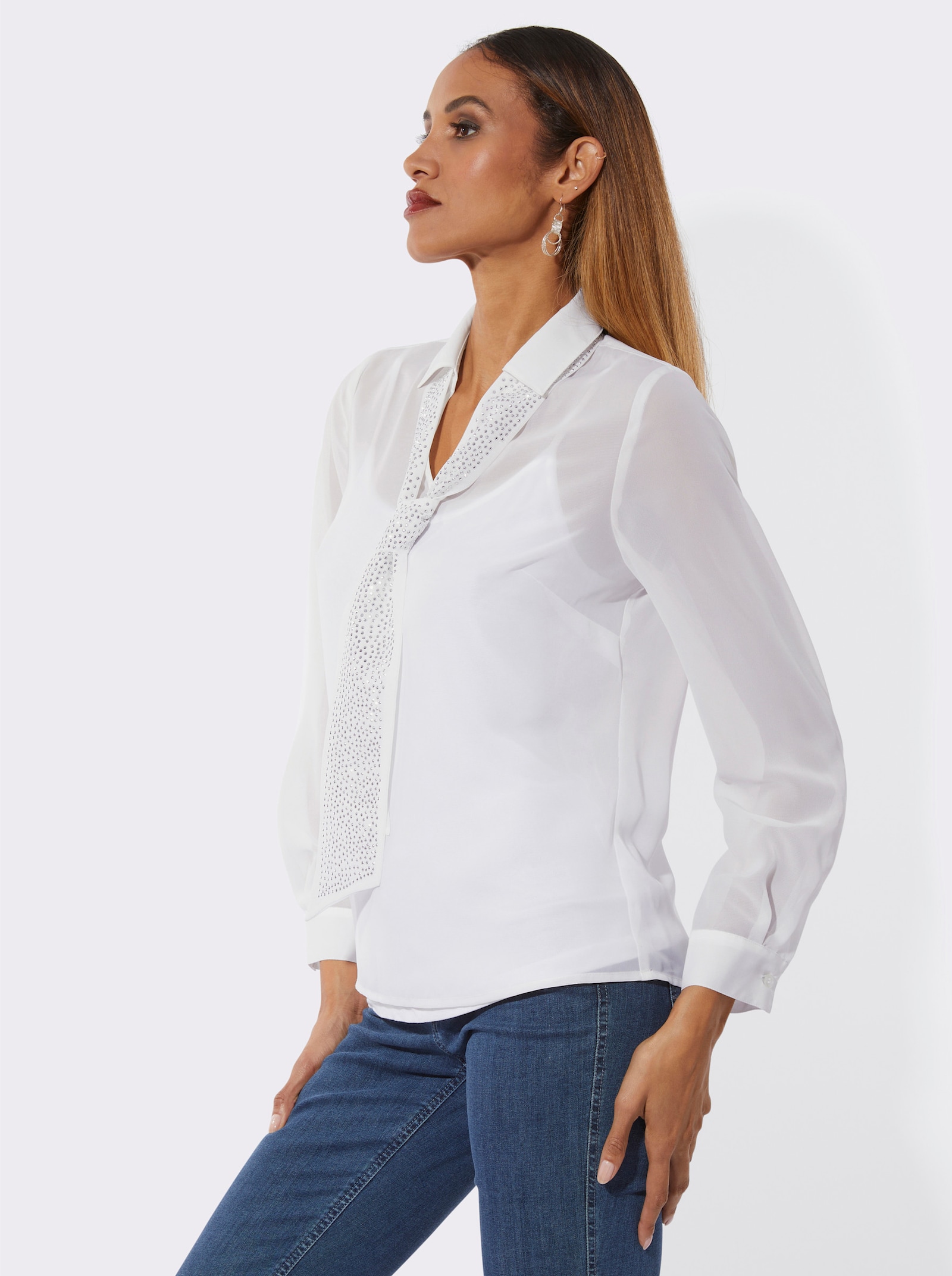 Schluppenbluse mit einknöpfbarem Jersey-Top - ecru