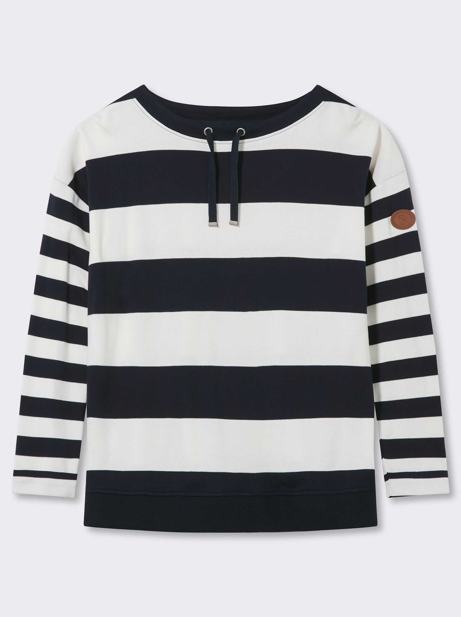 sheego Sweatshirt im Streifen-Mix - tiefblau-ecru-geringelt