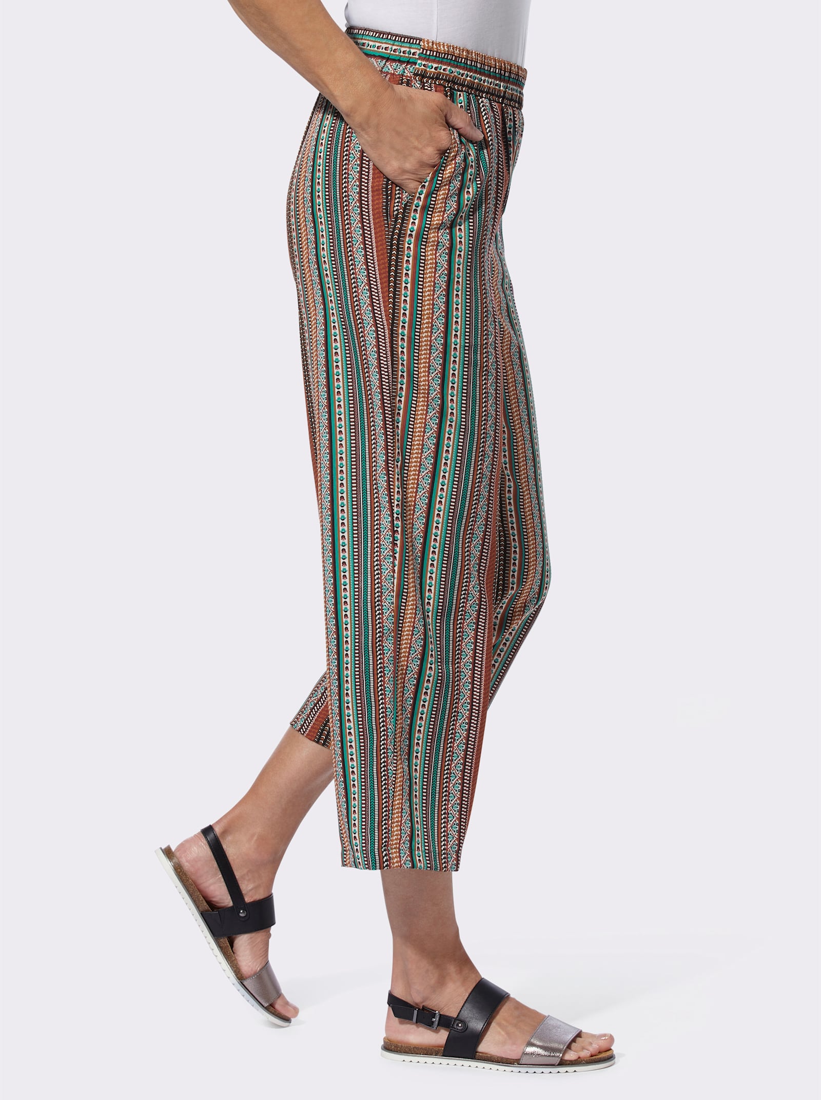 Culotte mit zwei Taschen - dunkelrot-smaragd-gestreift + smaragd