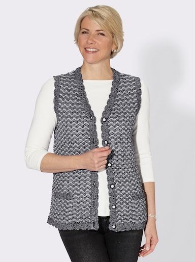 Strickweste mit zweifarbigem Ajourmuster - schwarz-meliert