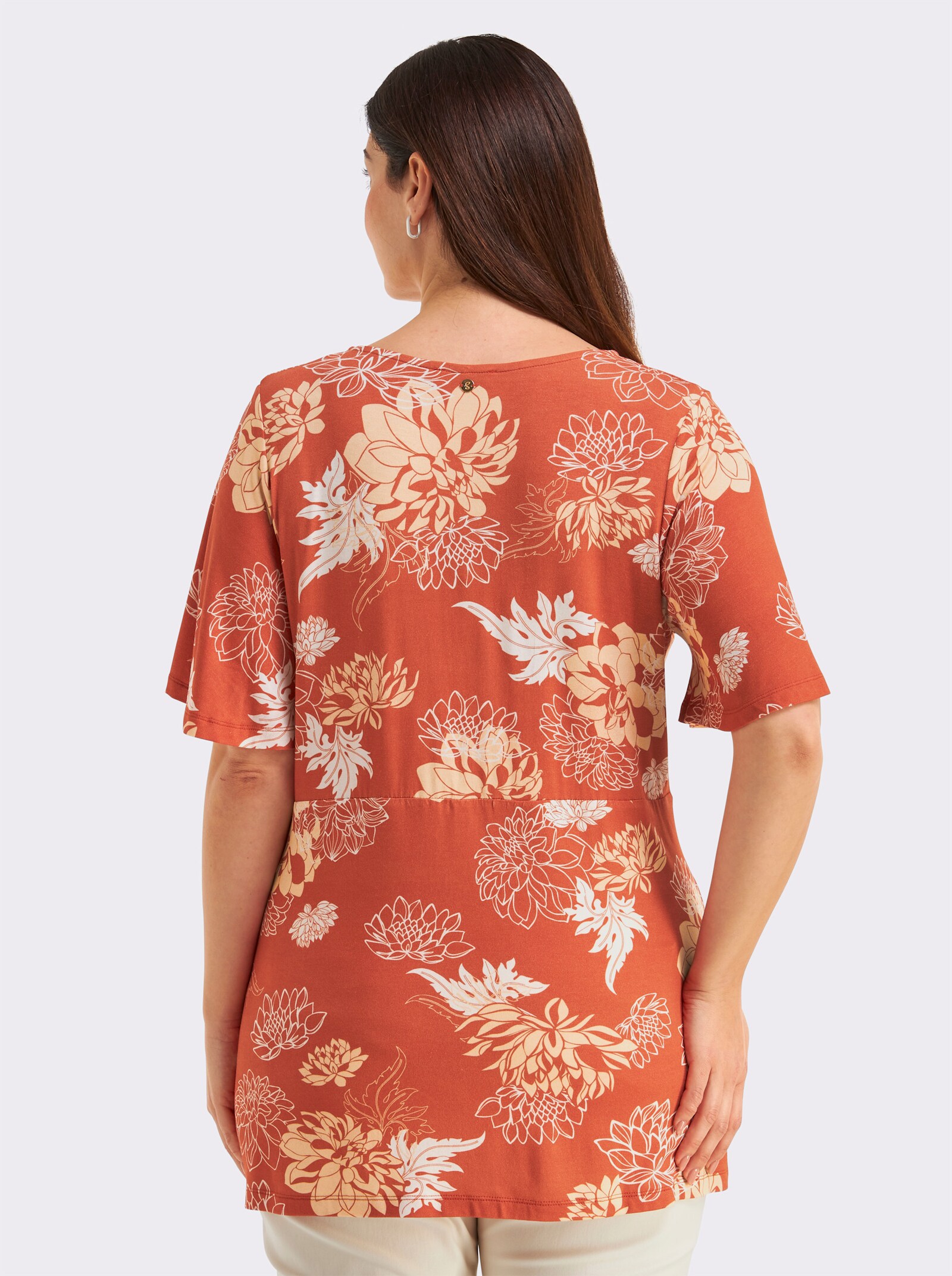 sheego Shirt mit raffiniertem Knotendetail - terra-vanille-bedruckt