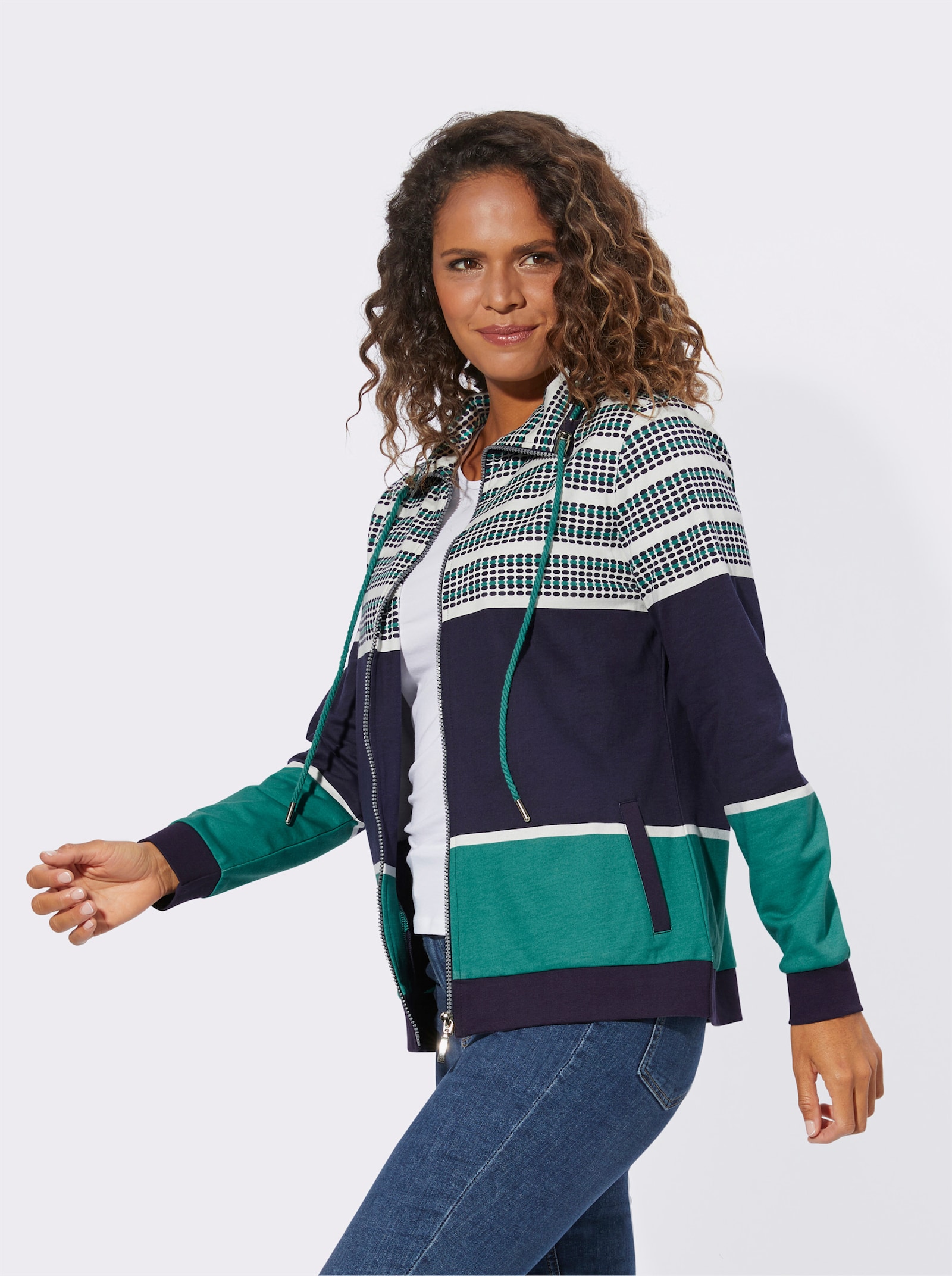 Sweatjacke im Muster-Mix - marine-smaragd