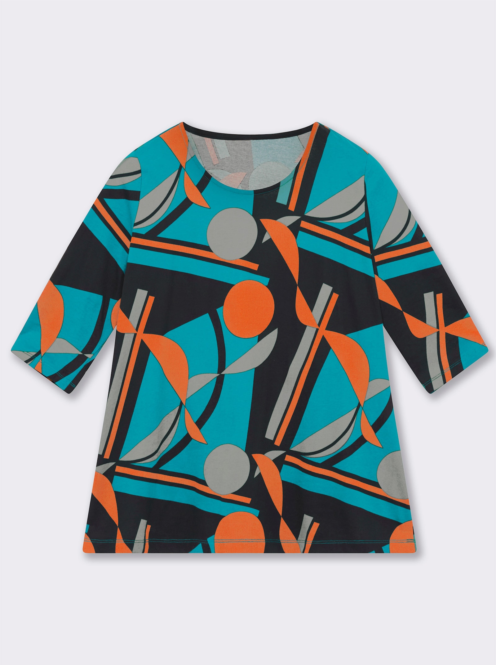 Longshirt mit Grafik-Druck - schwarz-türkis-bedruckt