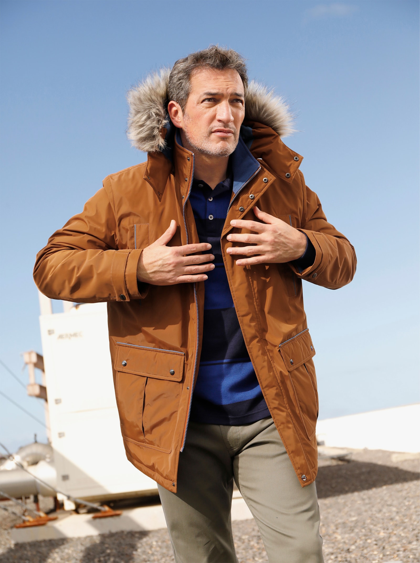 Marco Donati Longjacke mit Pelzimitat - cognac