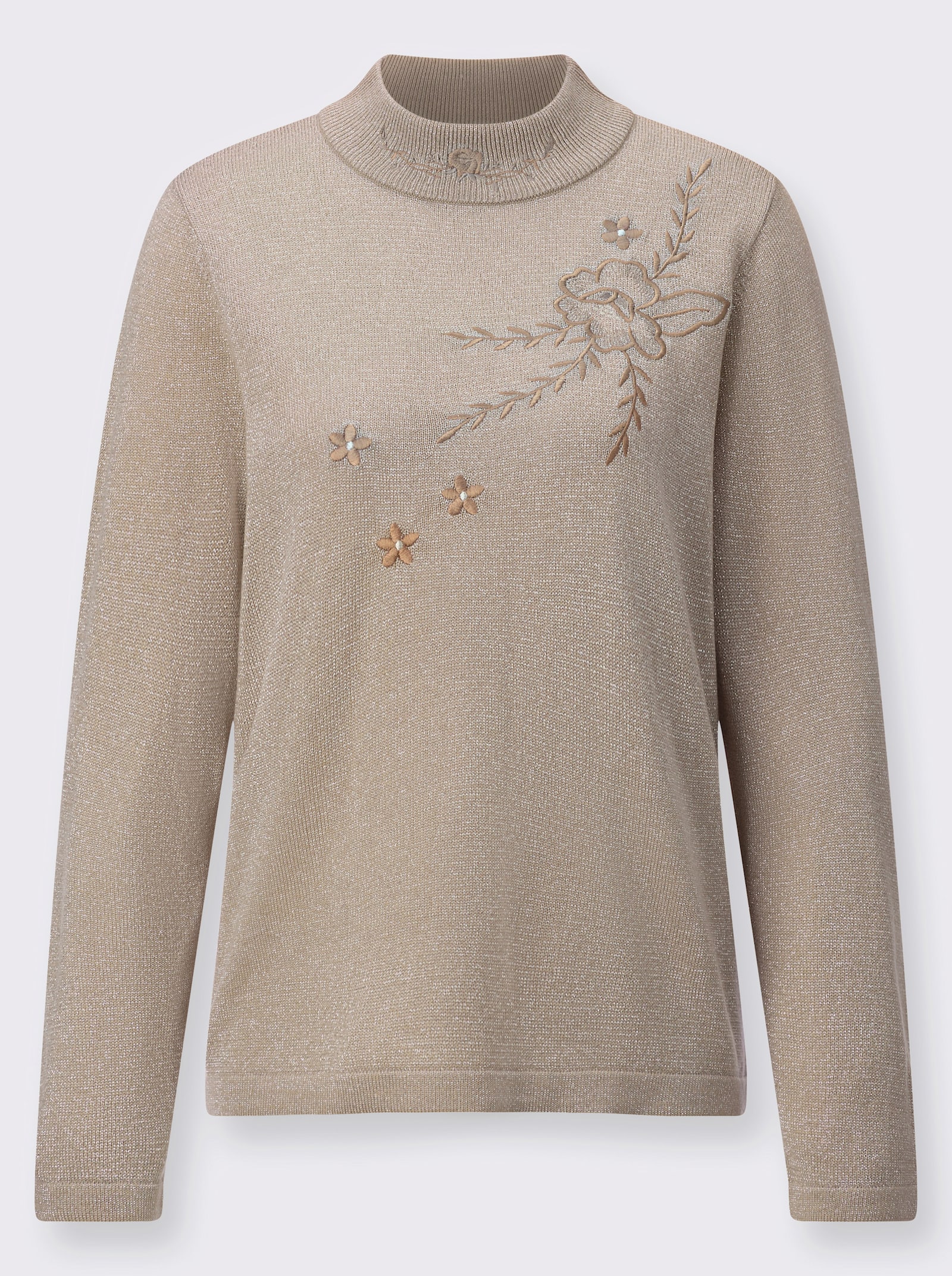 Stehkragenpullover mit metallisierten Fasern - beige