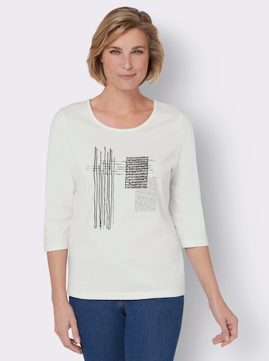 3/4-Arm-Shirt mit grafischem Druck - ecru-schwarz