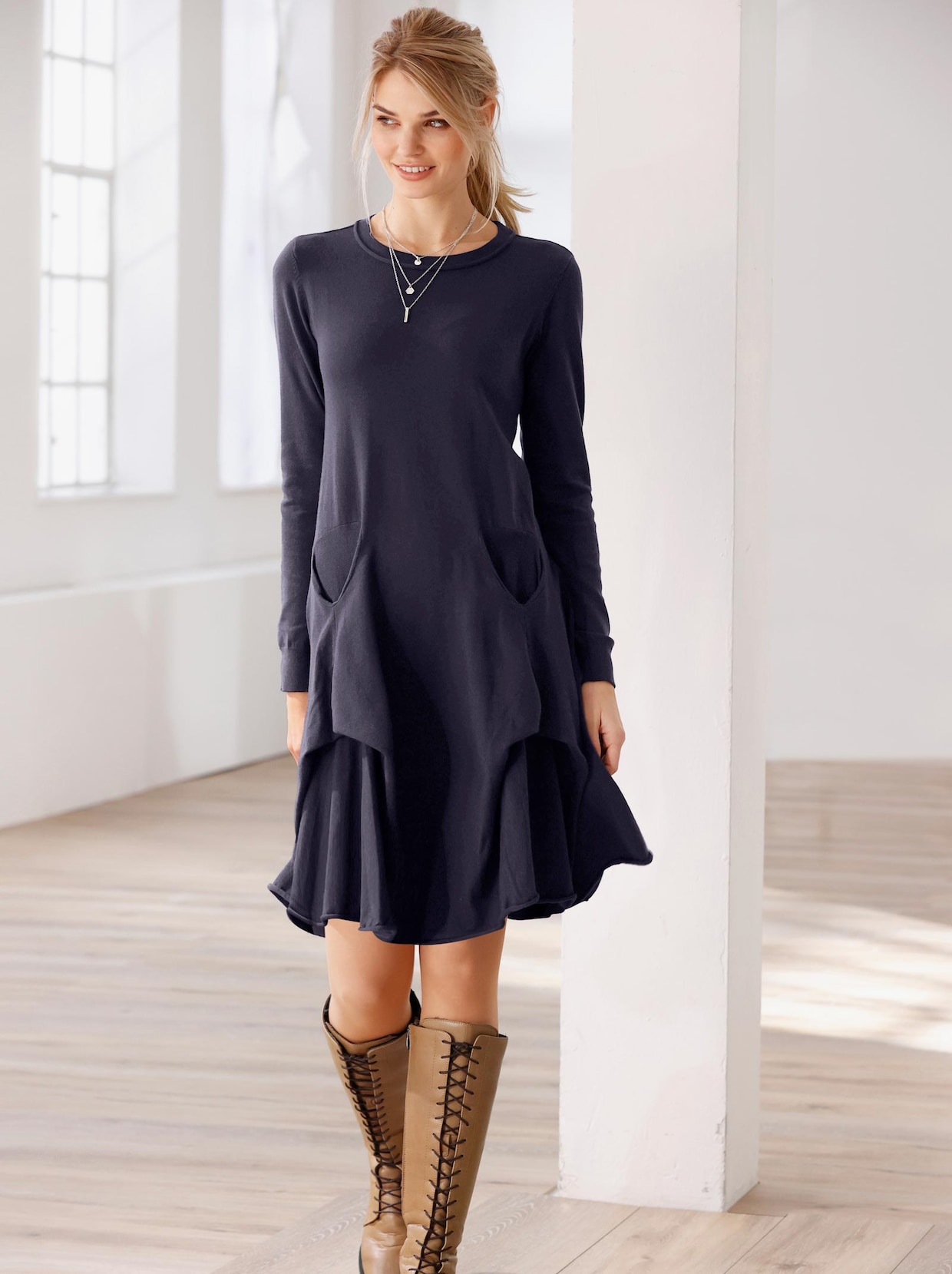 Linea Tesini Strickkleid - marine
