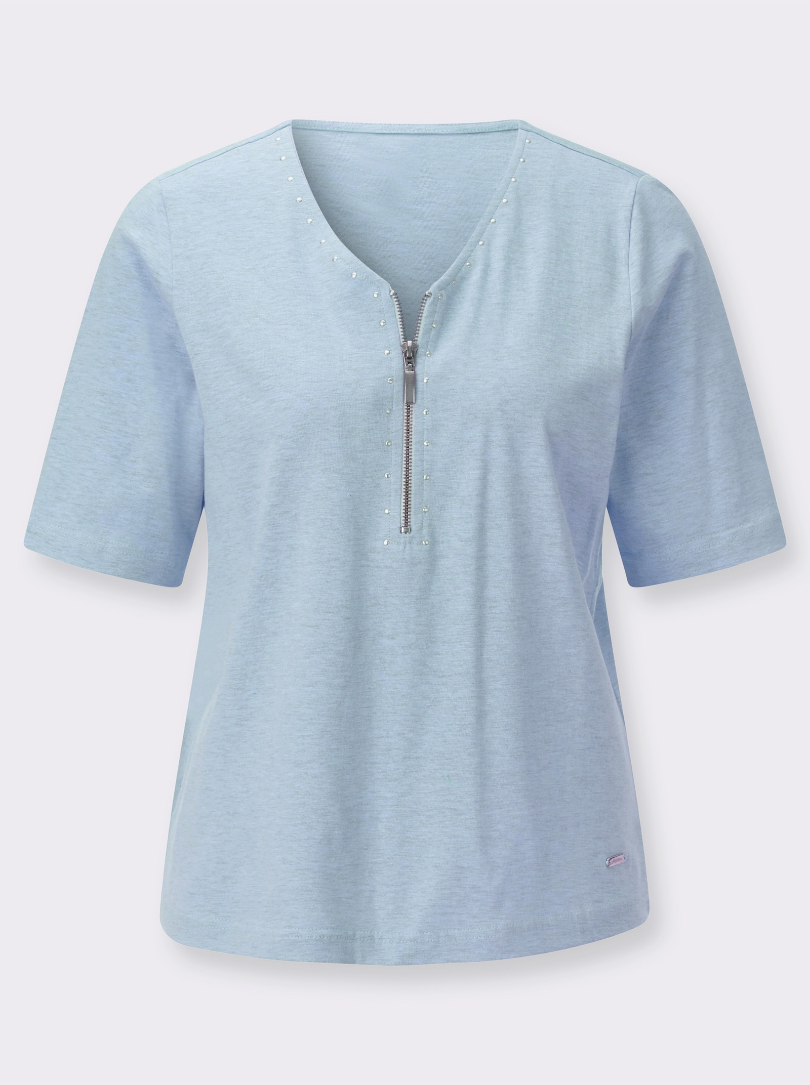 V-Shirt mit Nieten-Verzierung - hellblau-meliert