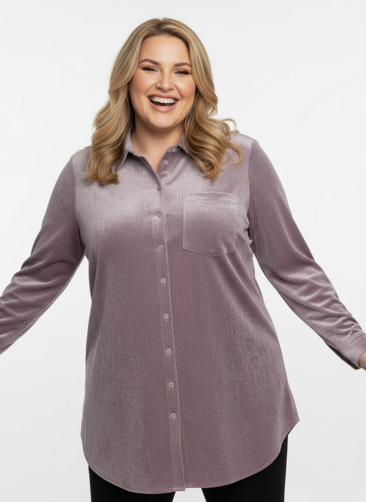 Longbluse mit krempelbaren Ärmeln - mauve