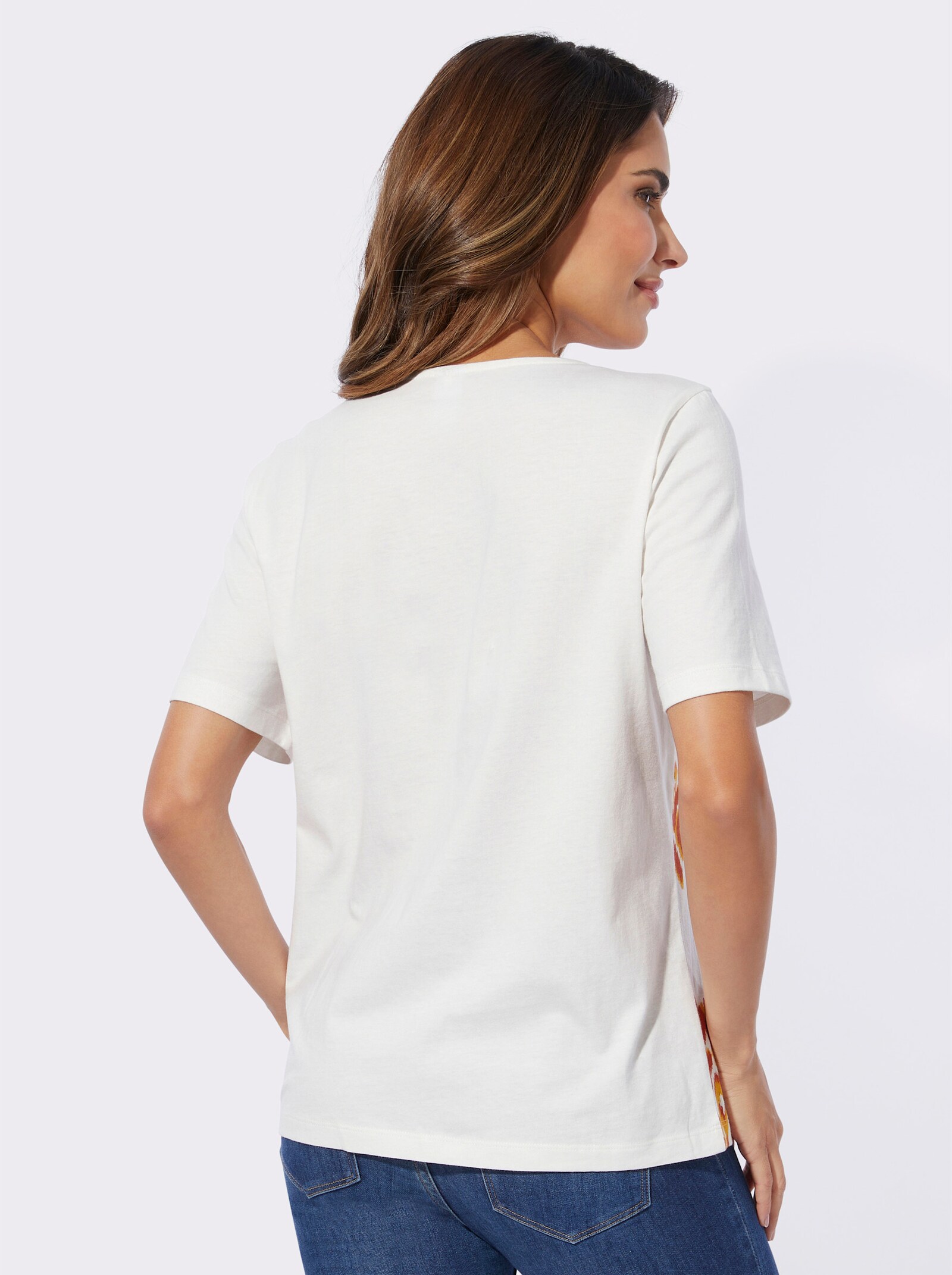 Shirt met korte mouwen en op dessin geplaatste print - ecru/oker bedrukt