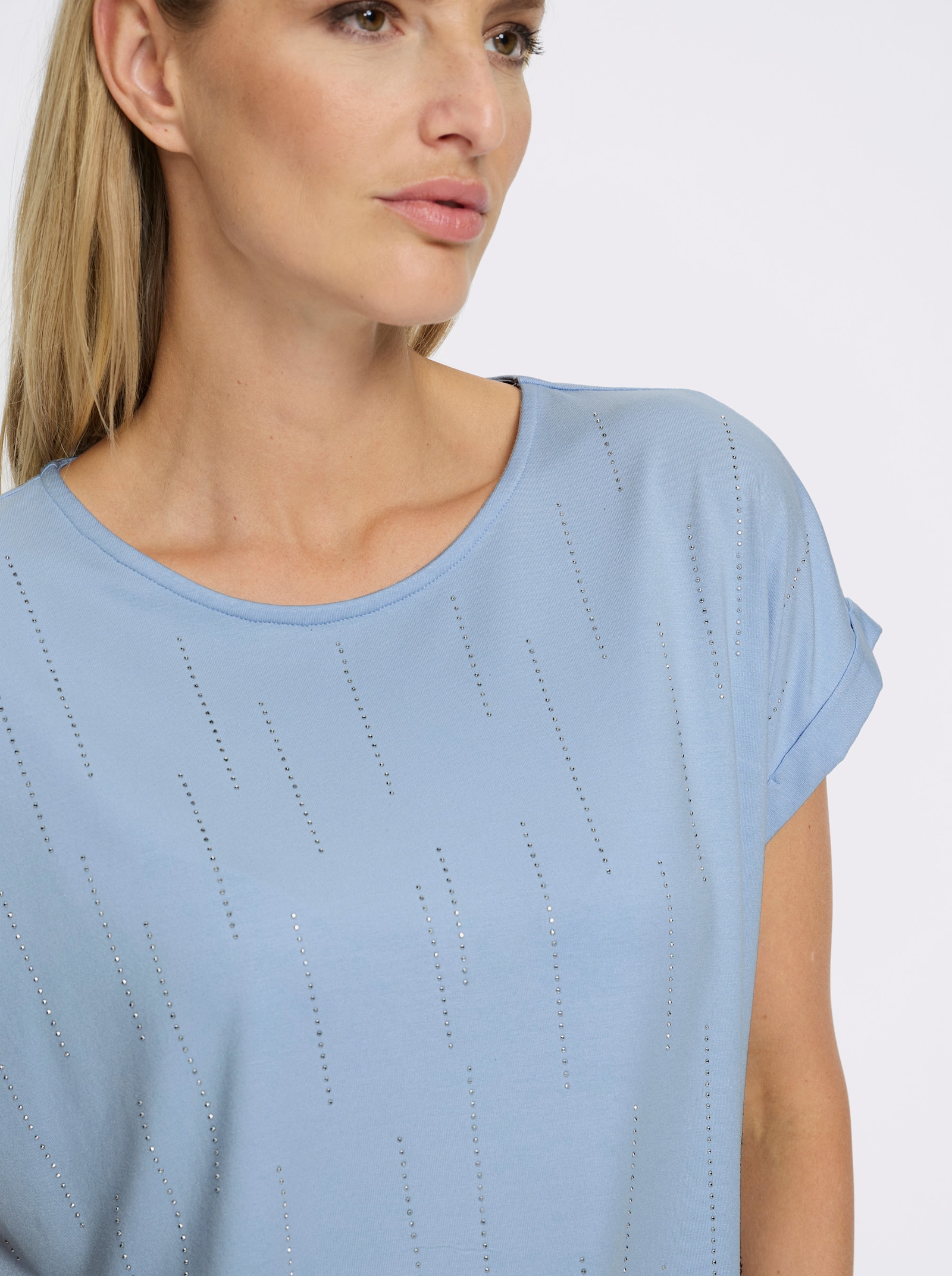 heine Kurzarmshirt mit fixiertem Umschlag - eisblau