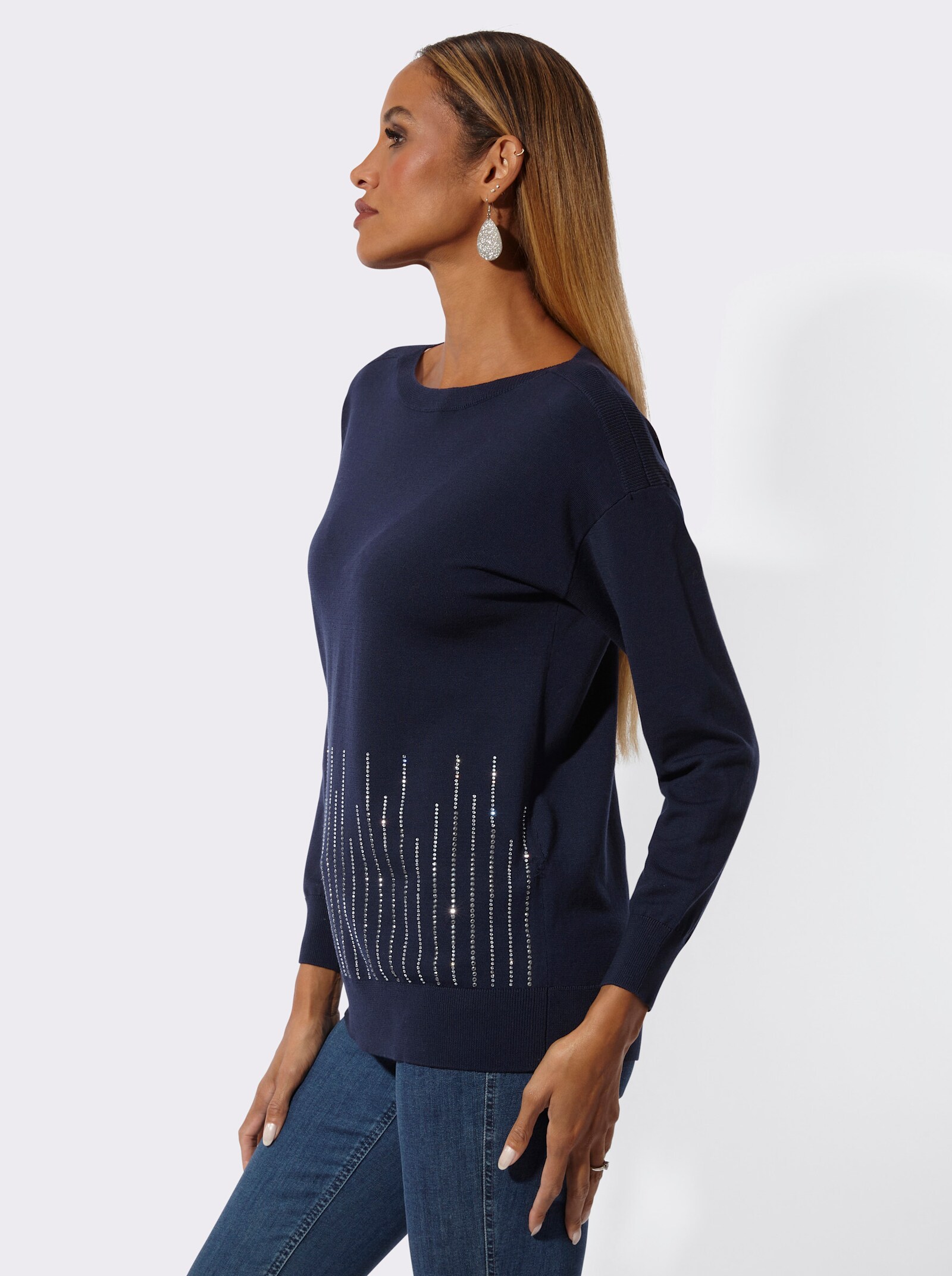 Langarm-Pullover mit U-Boot-Ausschnitt - marine