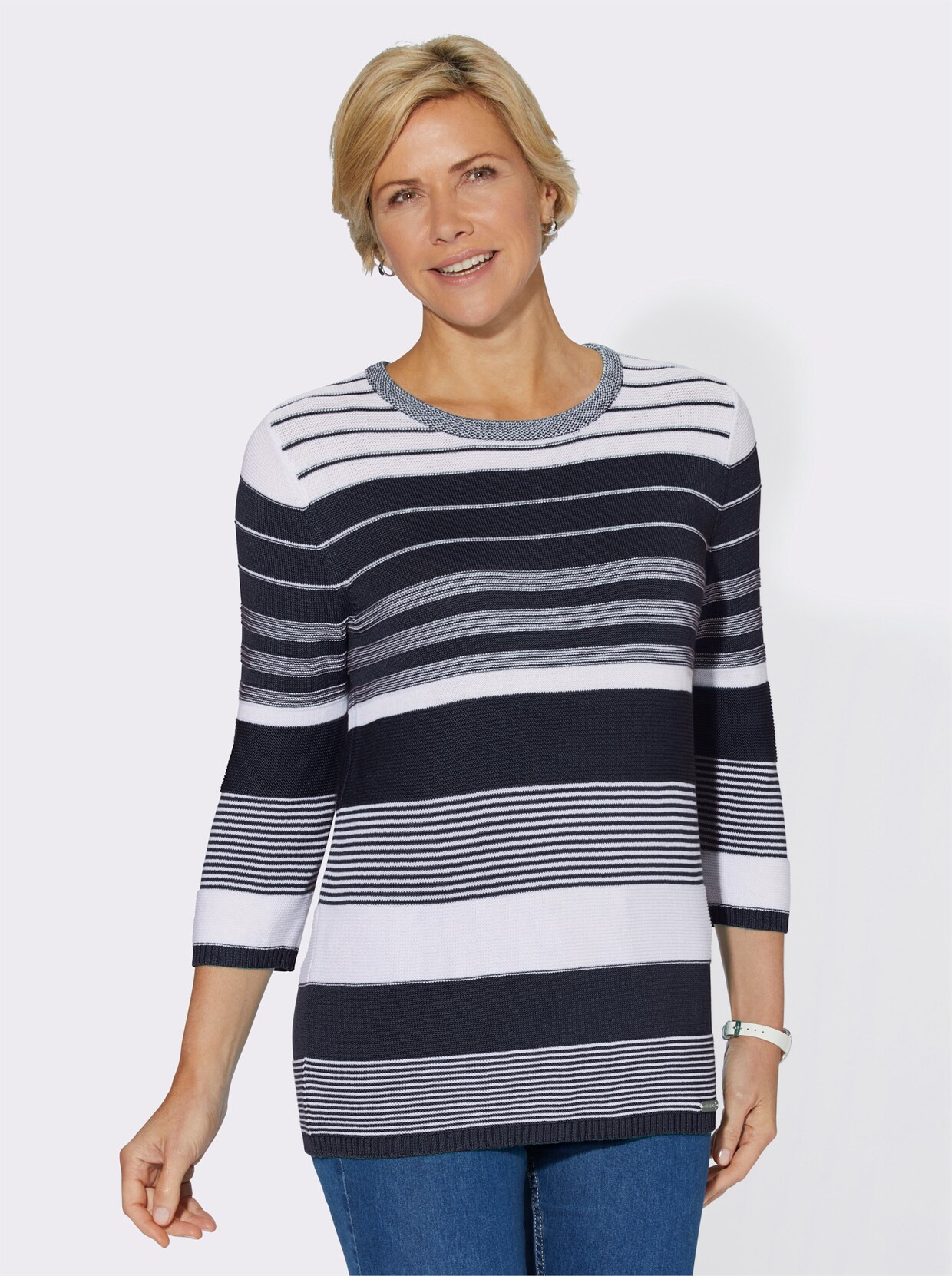 3/4 Arm-Pullover - marine-geringelt