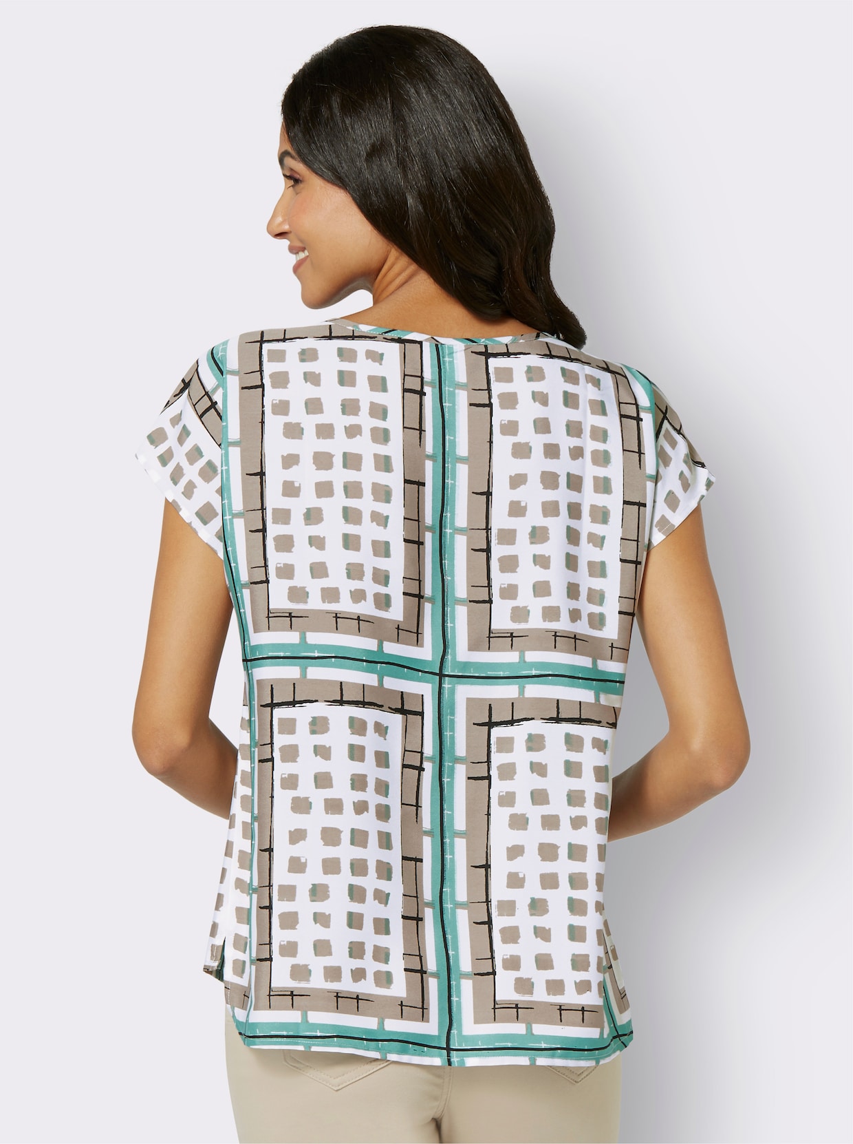 Comfortabele blouse - taupe/salie bedrukt