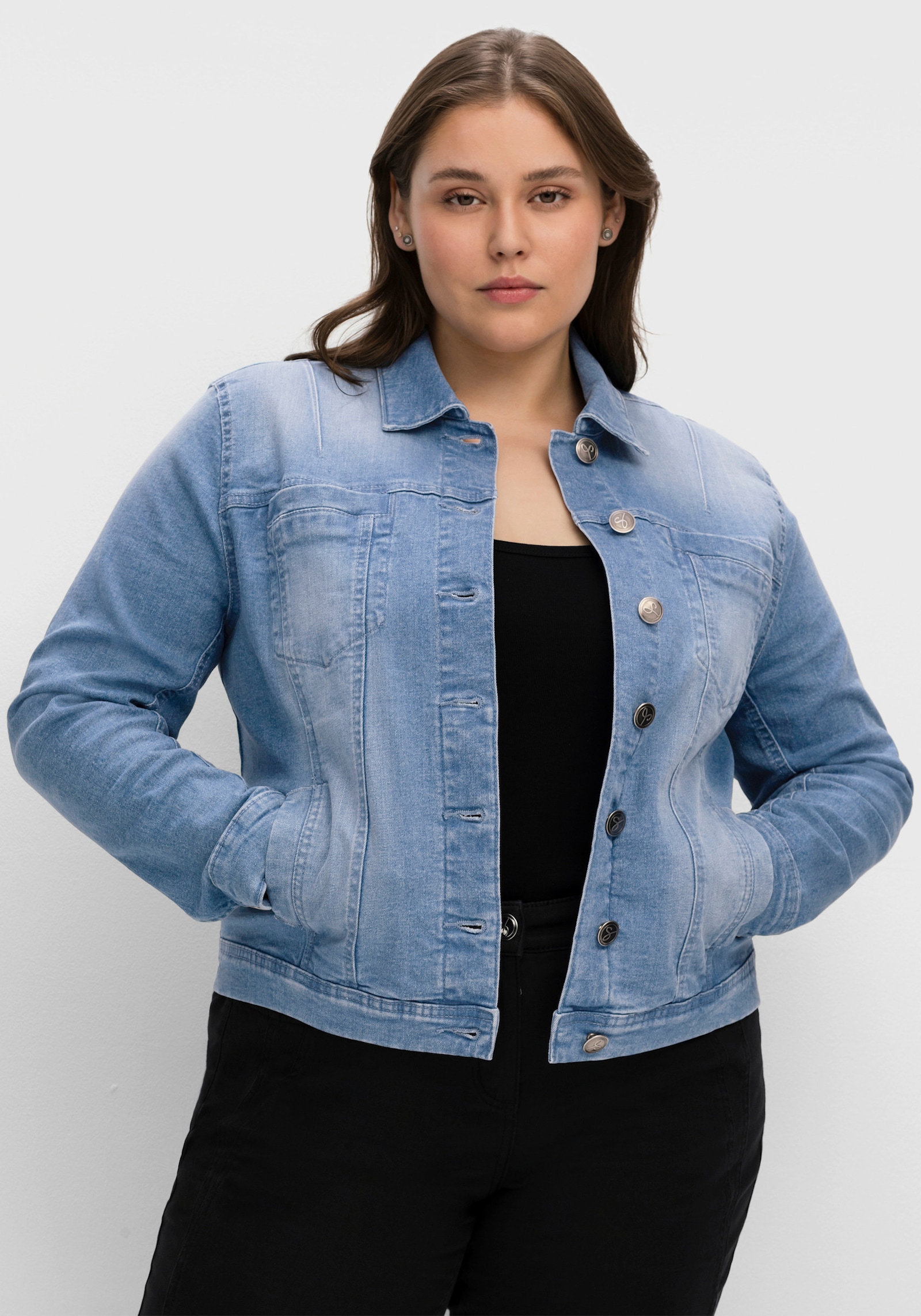 sheego Jeansjack in licht getailleerd model - light blue-denim