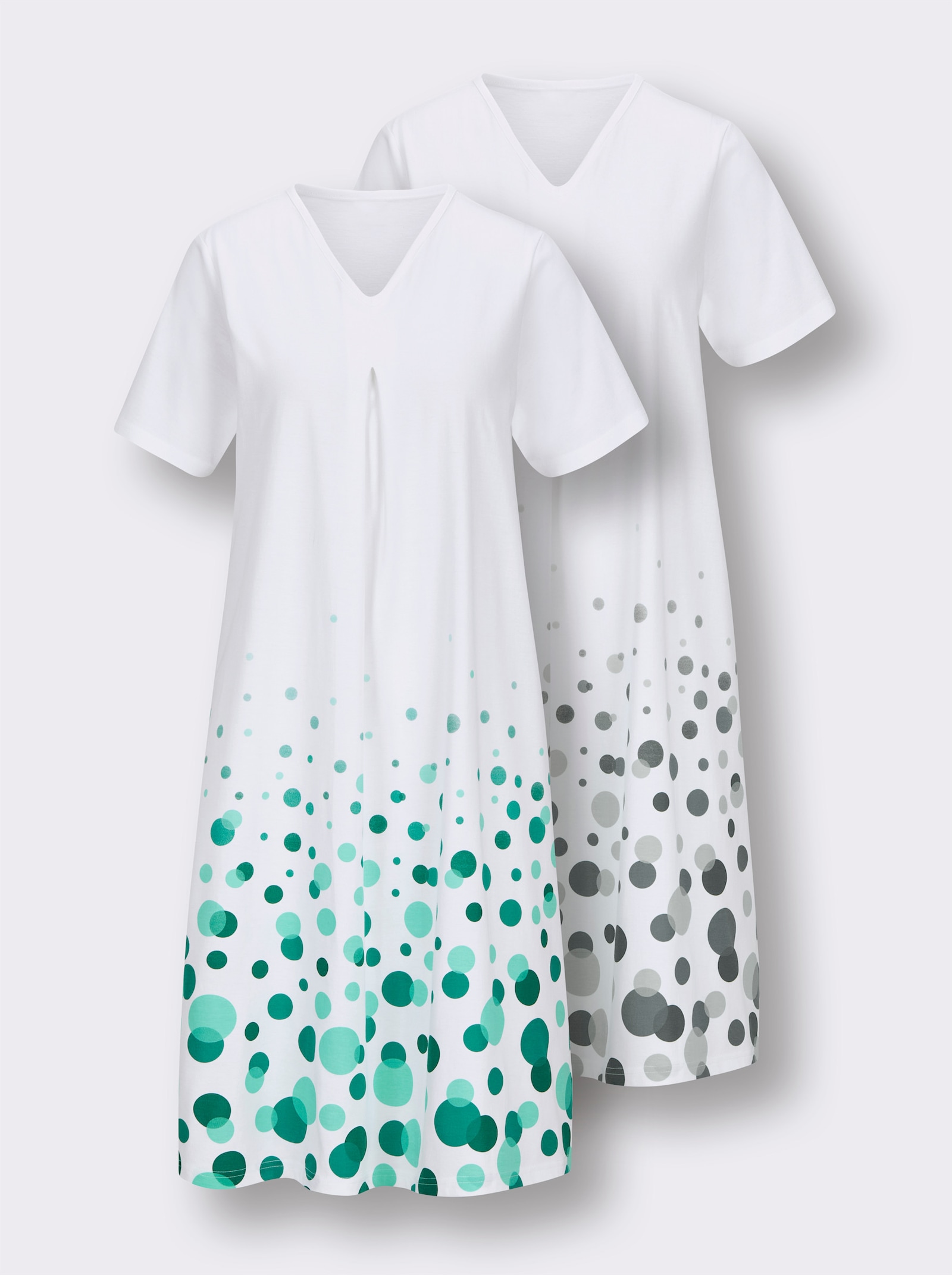 wäschepur Nachthemden - weiß-blaugrün-bedruckt + weiß-hellgrau-bedruckt