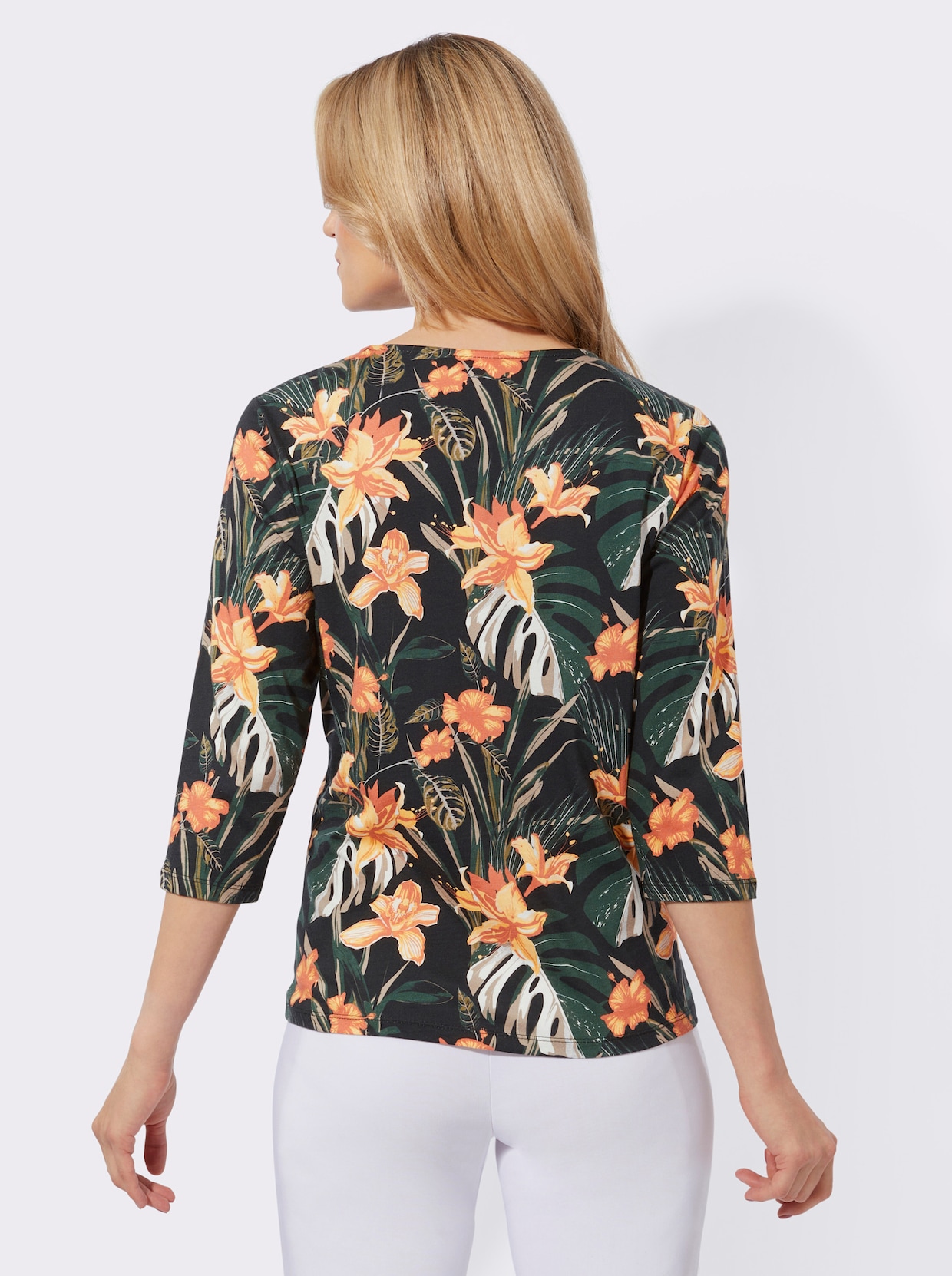 Shirt met 3/4-mouw - zwart/geel geprint