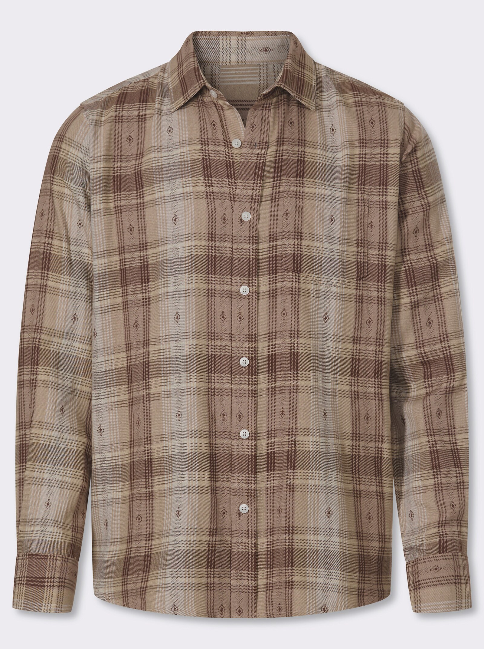 Catamaran Langarmhemd mit Tracht-Elementen - beige-kariert