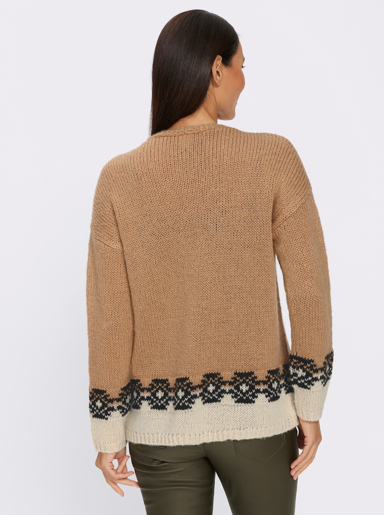 heine Cardigan - camel/zwart gedessineerd