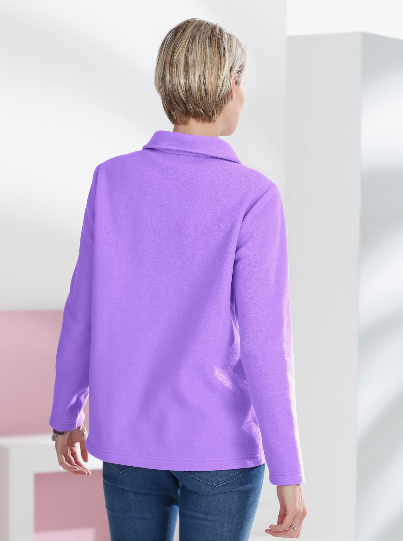 Fleeceshirt mit Troyerkragen - flieder