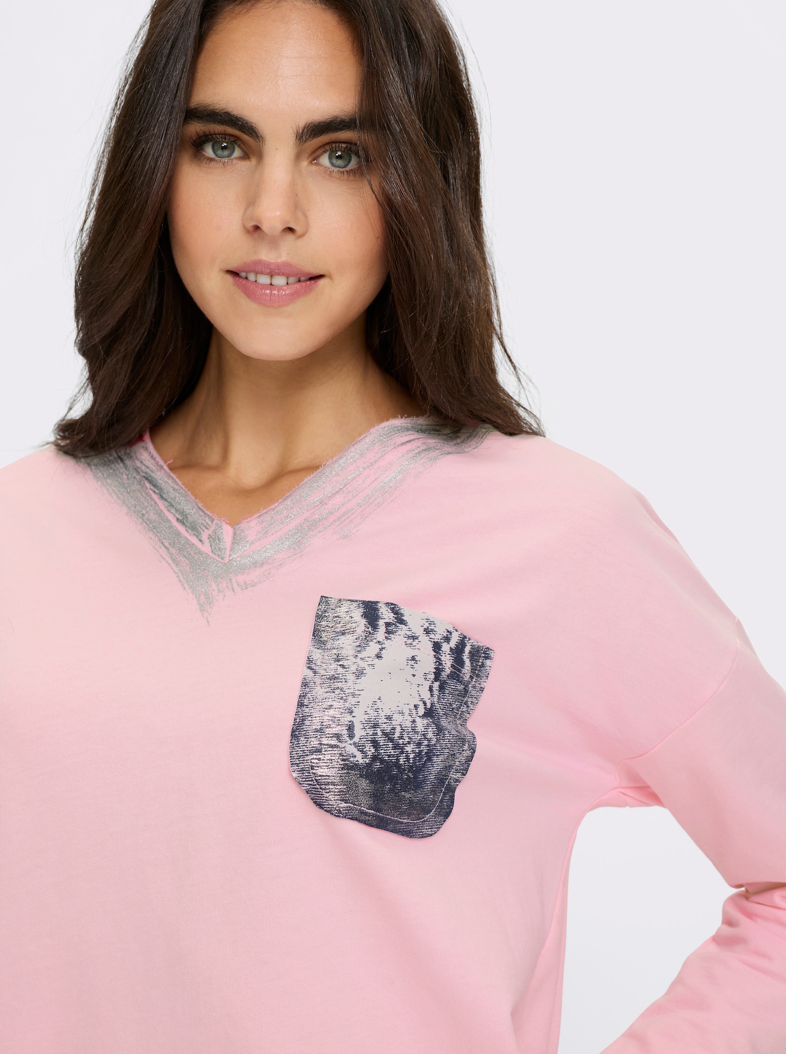 heine Langarmshirt mit Tunnelzug am Saum - hellrosé