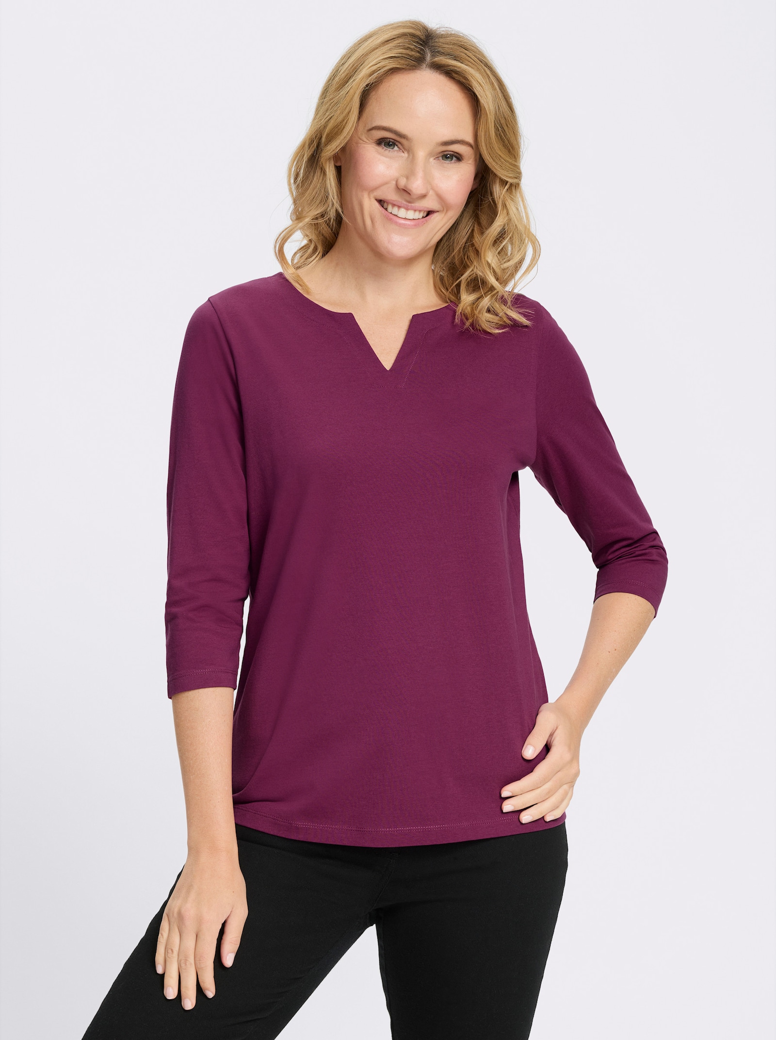 3/4-Arm-Shirt aus reiner Baumwolle - malve