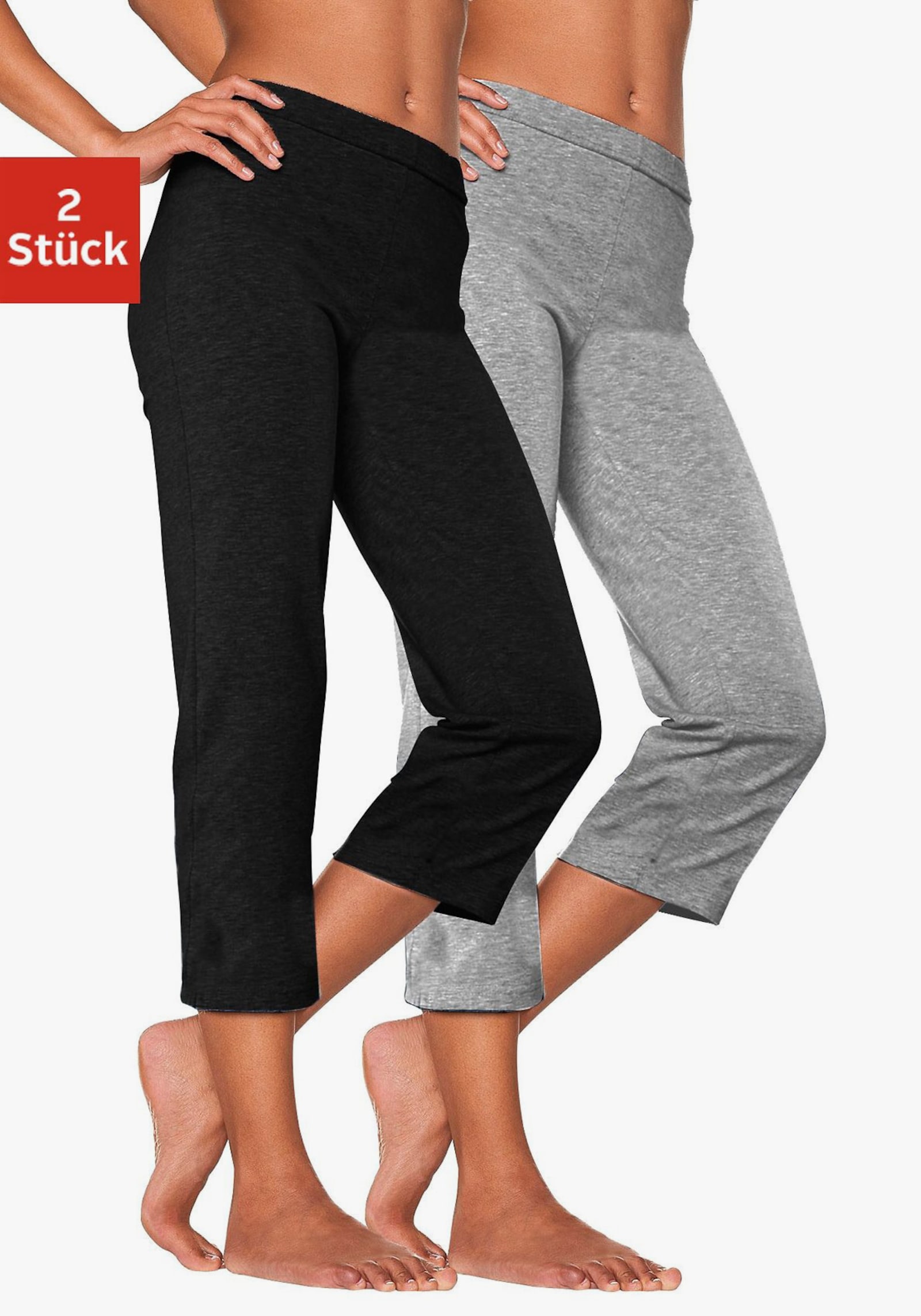 vivance active Caprihose - 1x schwarz, 1x grau meliert