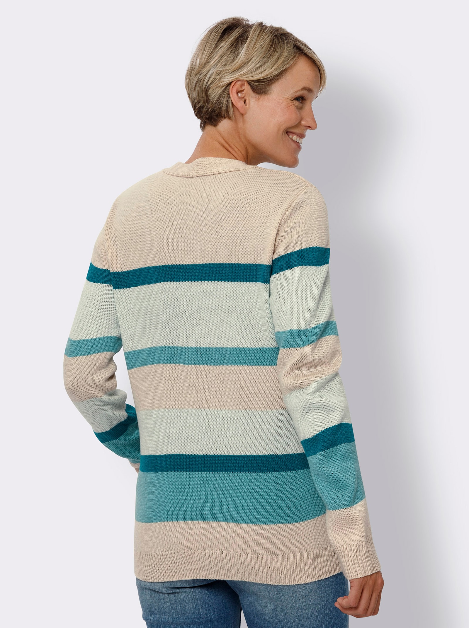 Strickjacke im Streifenmuster - elfenbein-kalkmint-geringelt