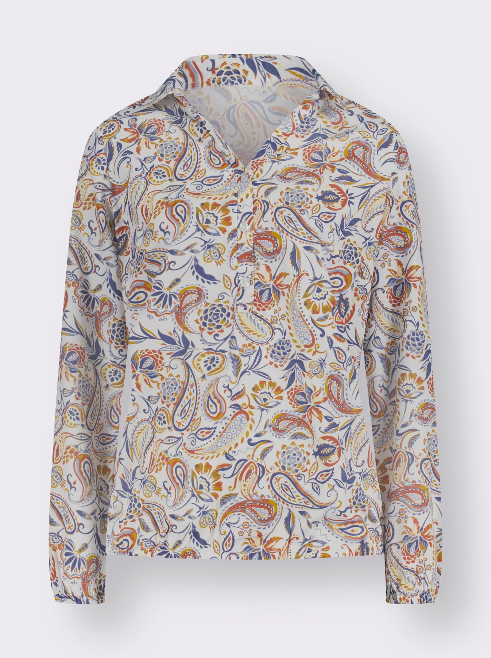 Schlupfbluse im Paisley-Dessin - weiß-jeansblau-bedruckt