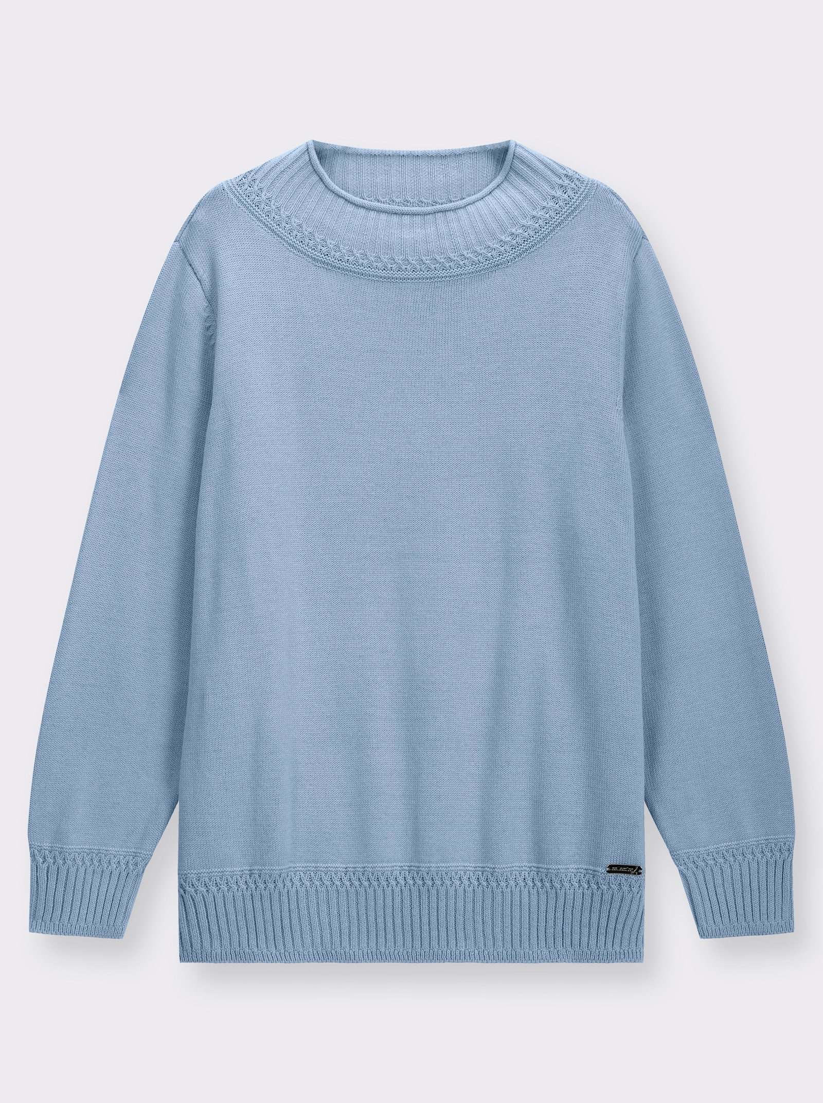 Stehkragenpullover mit Ripp-Abschlüssen - eisblau