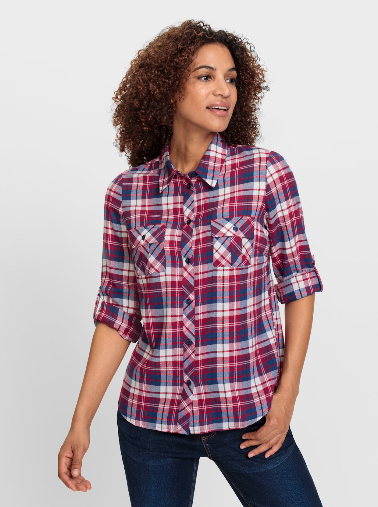 Flanellbluse - rot-ecru-kariert