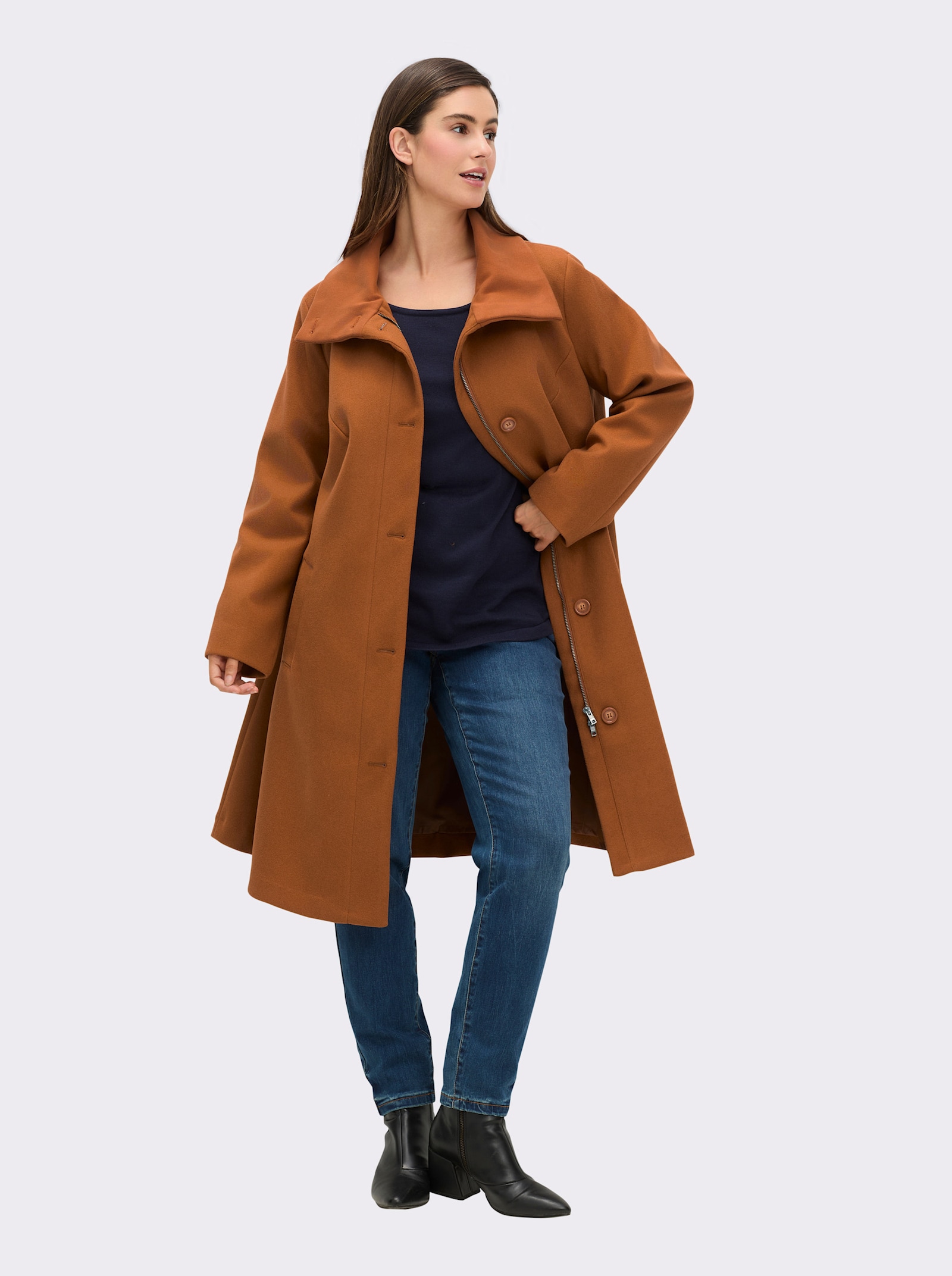 Kurzmantel in A-Linie - cognac