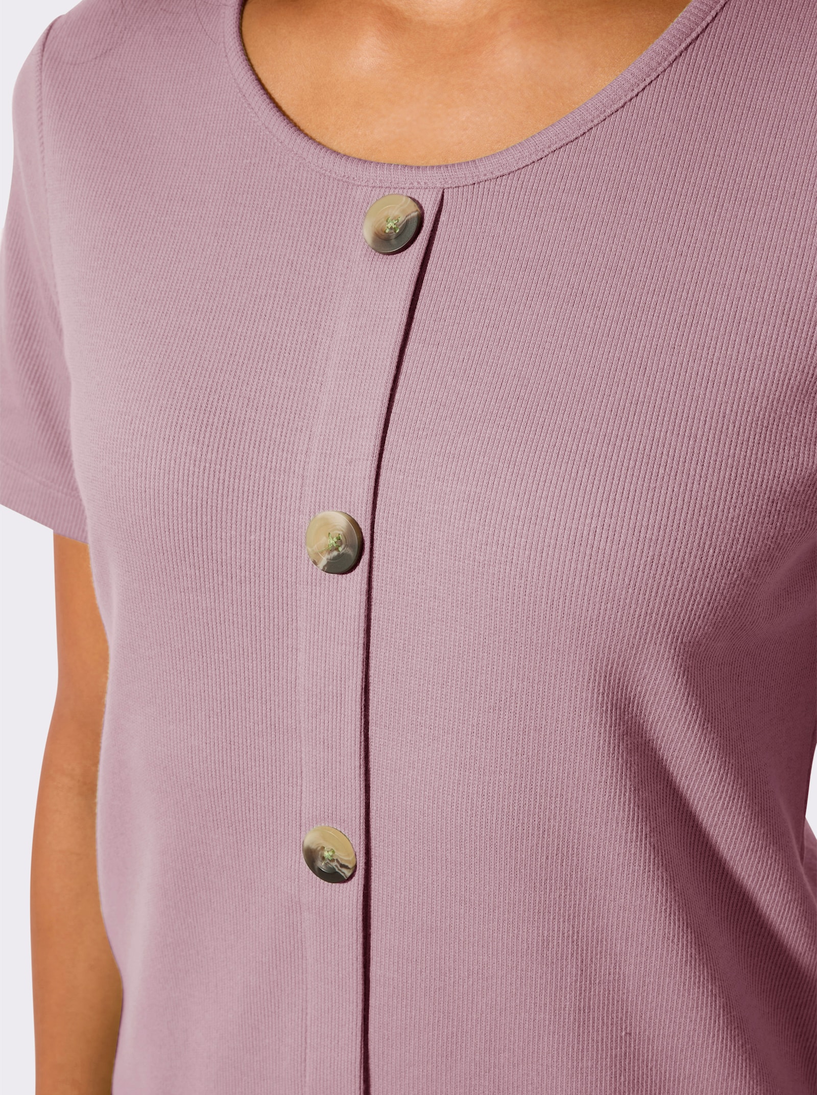Rundhalsshirt in Rippen-Jersey-Qualität - mauve