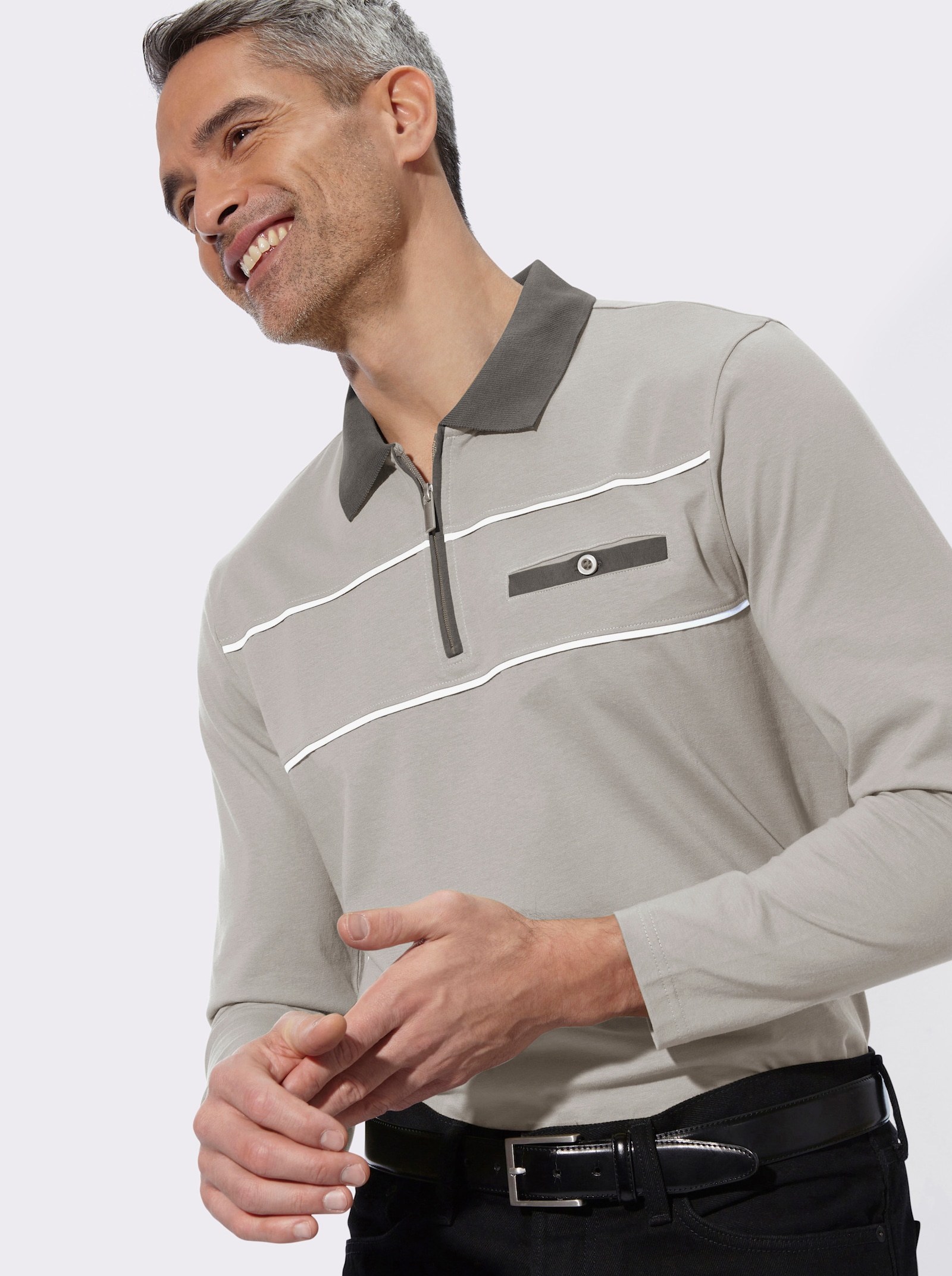 Poloshirt mit langen Ärmeln - hellgrau