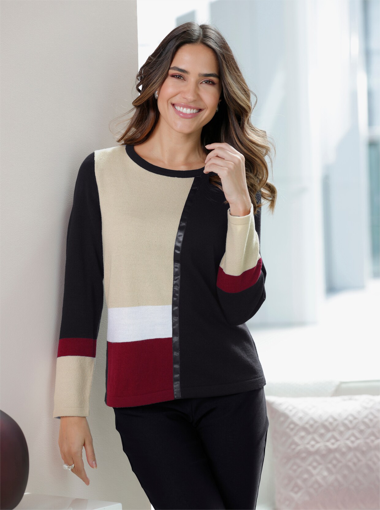 Pullover met lange mouwen - zwart/zand gedessineerd