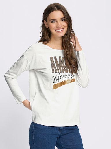 Langarmshirt mit goldfarbenem Amore-Print - ecru-taupe