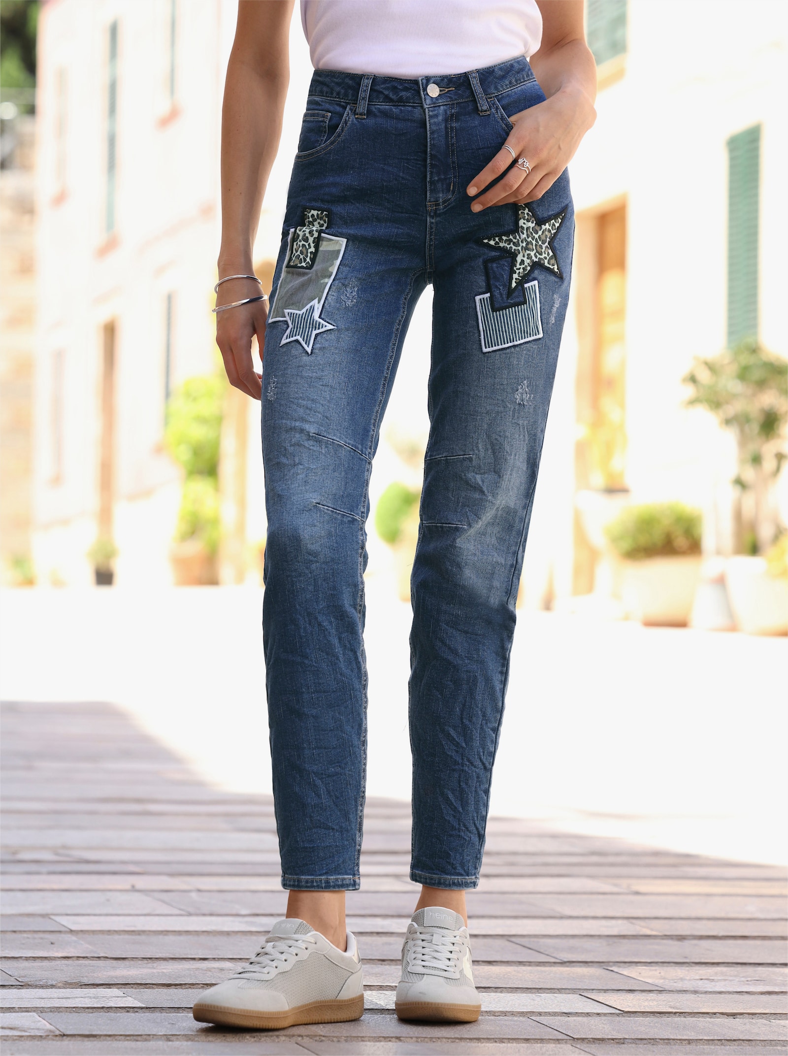 heine 5-pocketjeans met patches - blue-stonewashed