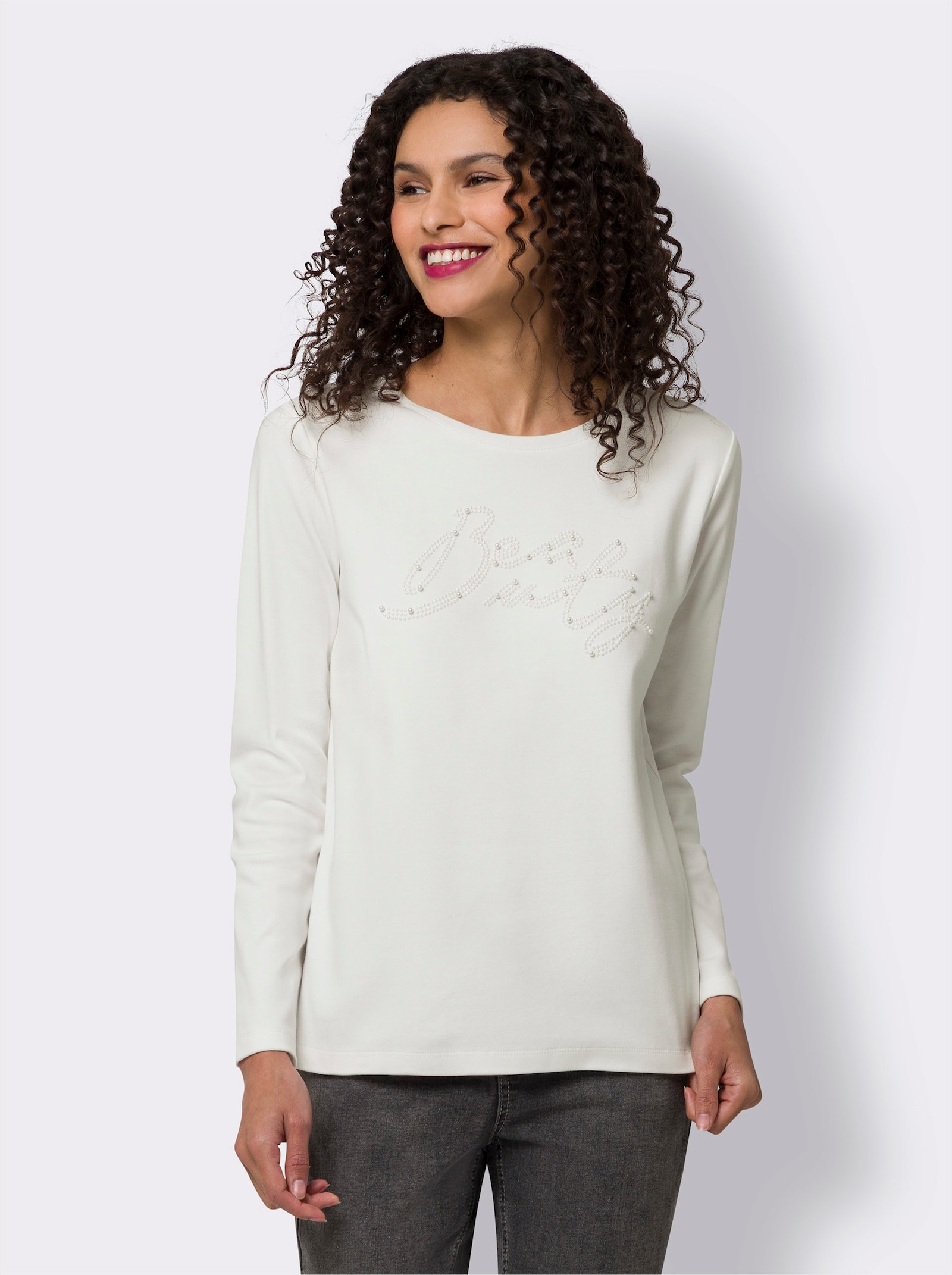 heine Tričko s ozdobnými perličkami - ecru