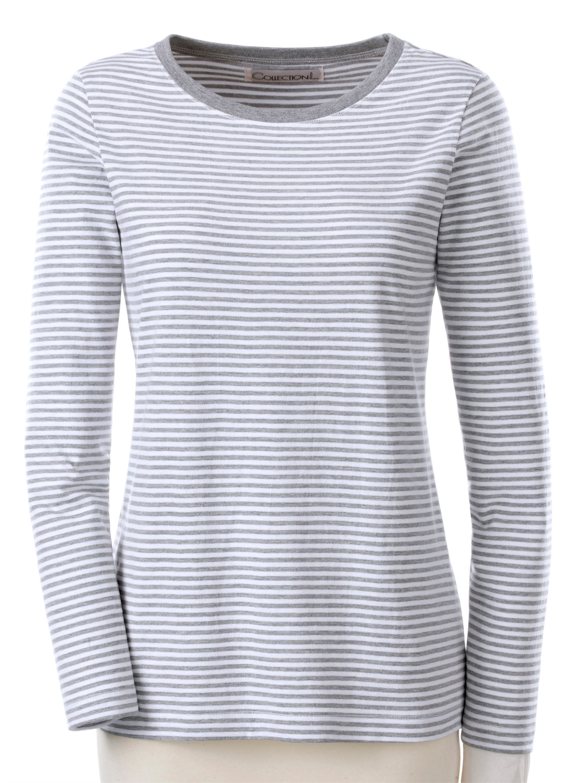 Witt Damen Langarmshirt, weiß-grau-geringelt