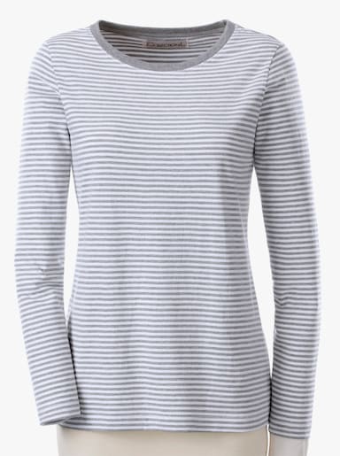 Langarmshirt - weiss-grau-geringelt