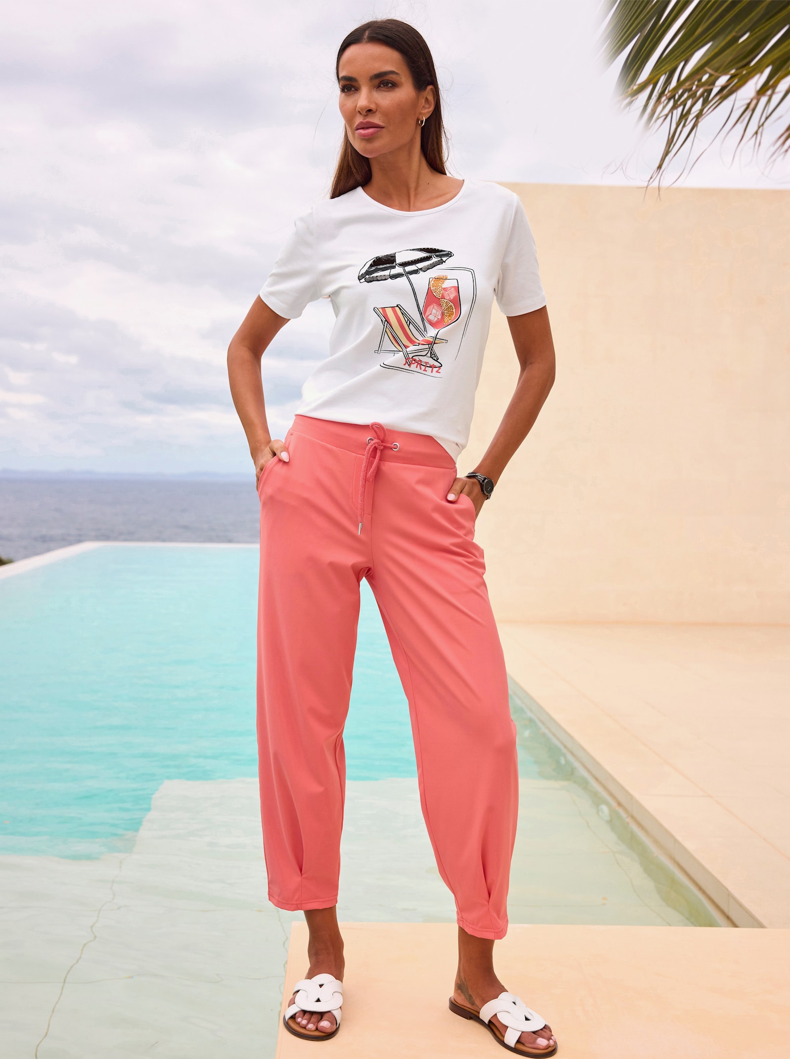 heine Pantalon Jogpant avec ceinture élastique - corail