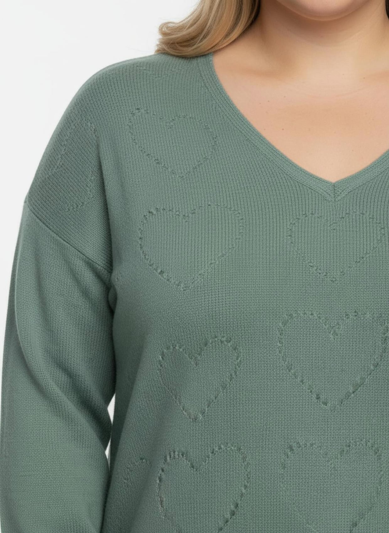 Longpullover mit Ajour-Herzchen - jade