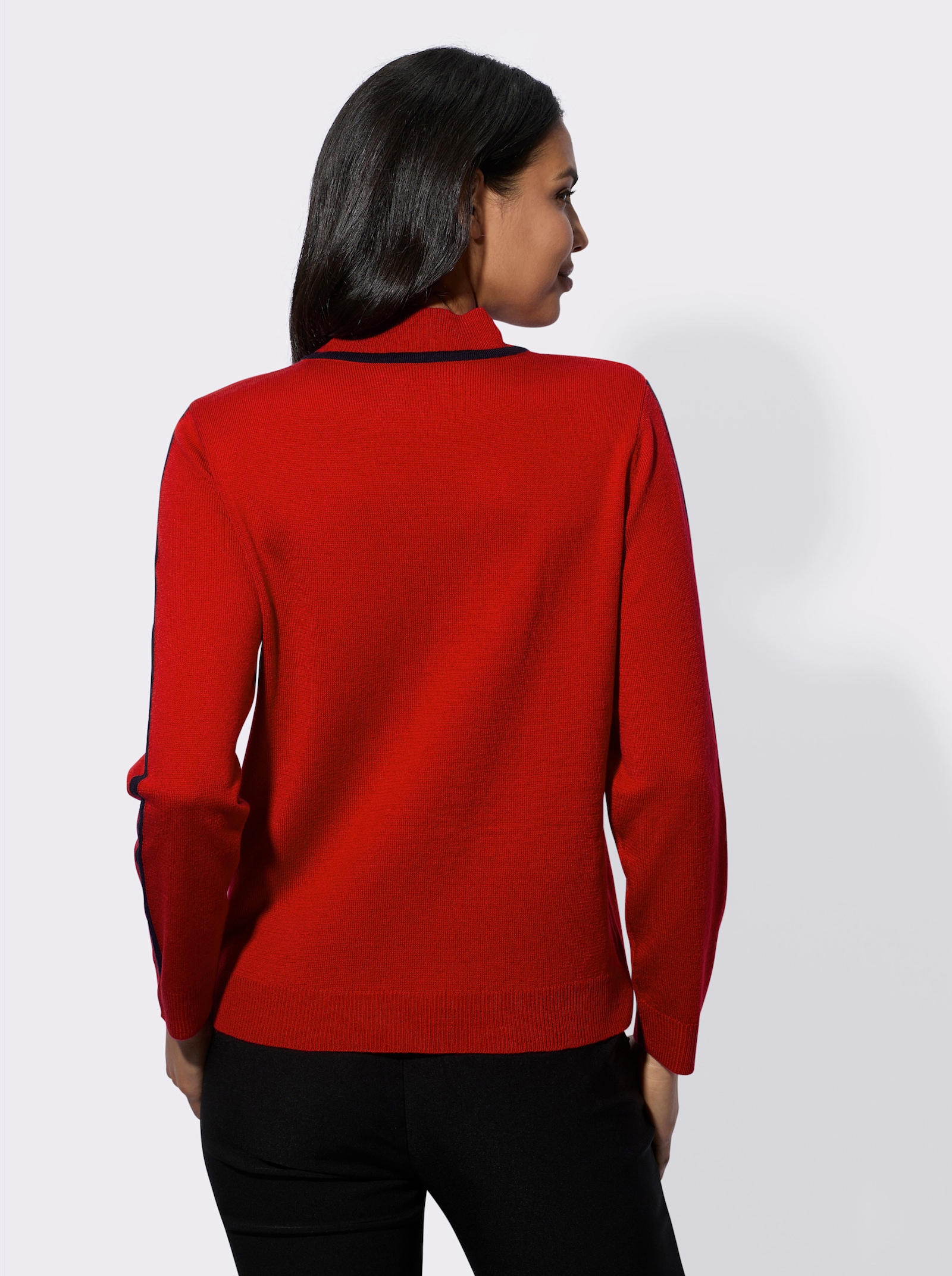 Stehkragenpullover mit gerippten Abschlüssen - rot