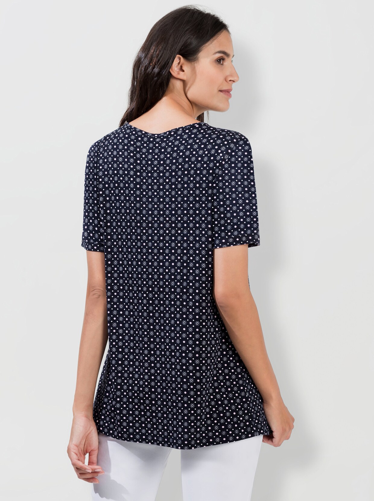 Longshirt - marine-hellrosé-bedruckt