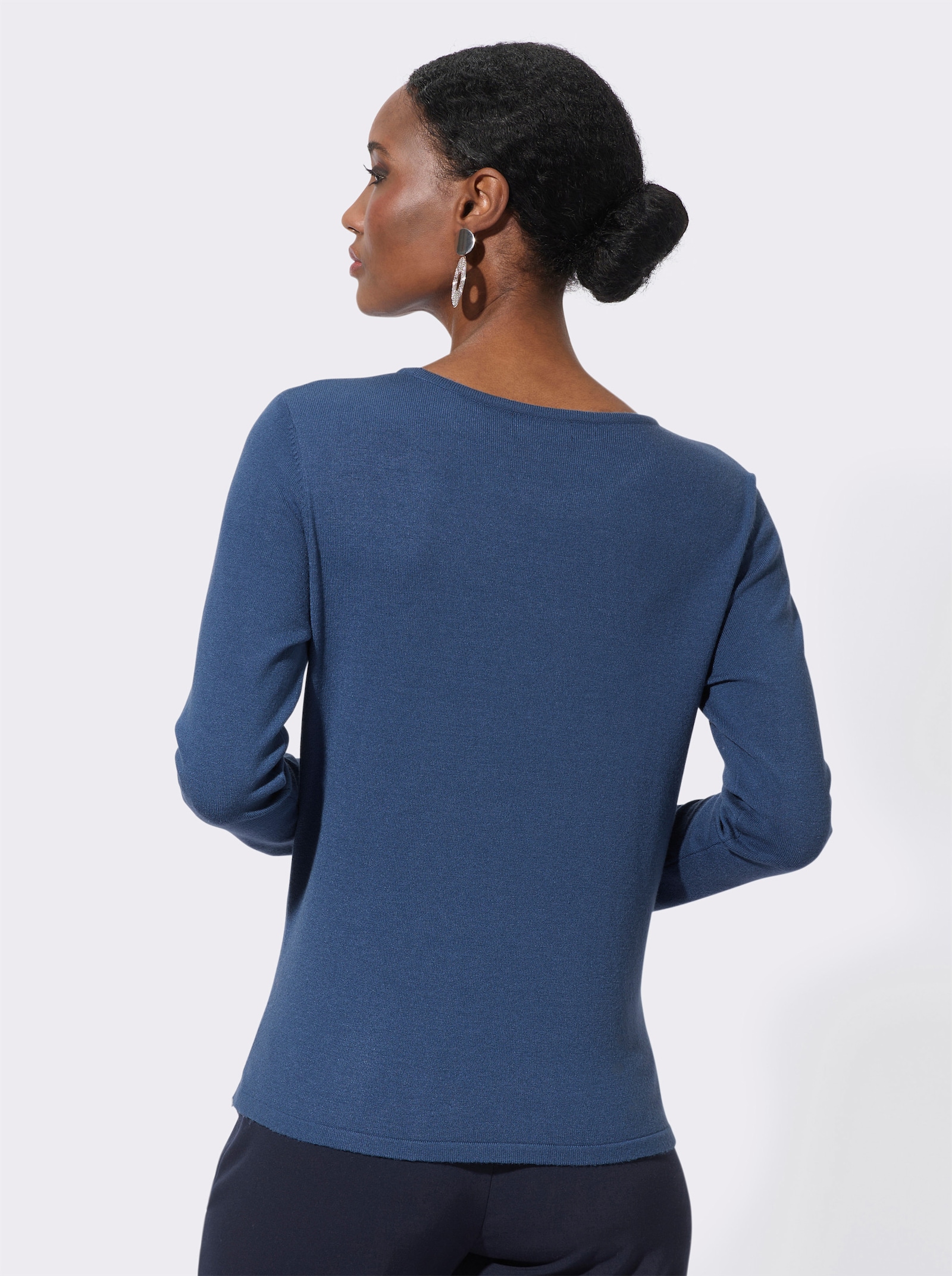 Feinstrickpullover mit transparenten Pailletten - jeansblau