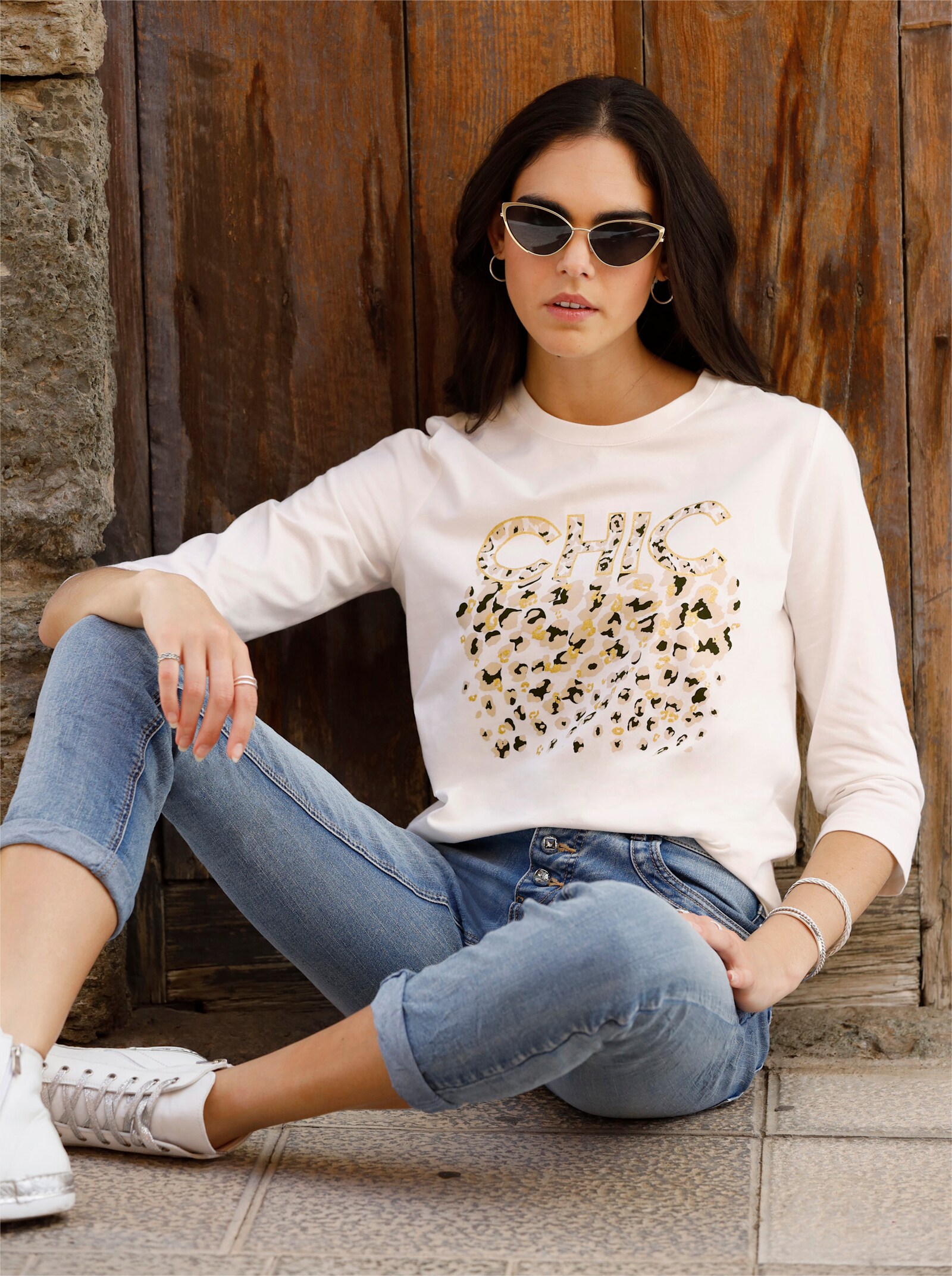 heine 3/4-Arm-Shirt mit Schriftzug - ecru