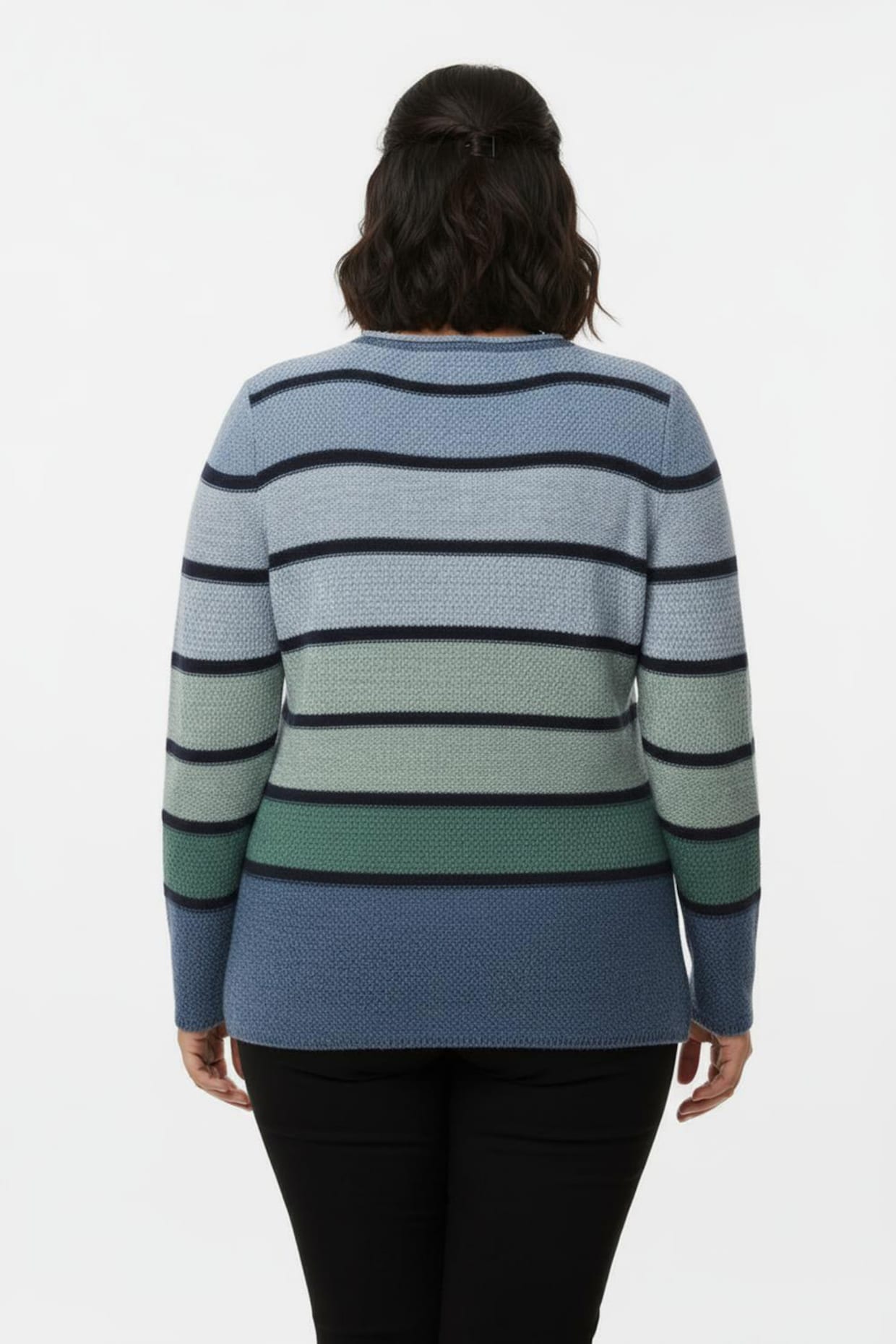 Rundhalspullover mit Ringeln - mittelblau-grün-geringelt