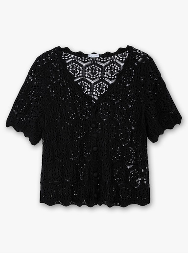 sheego by Joe Browns Ajourstrickjacke mit kurzem Arm - schwarz