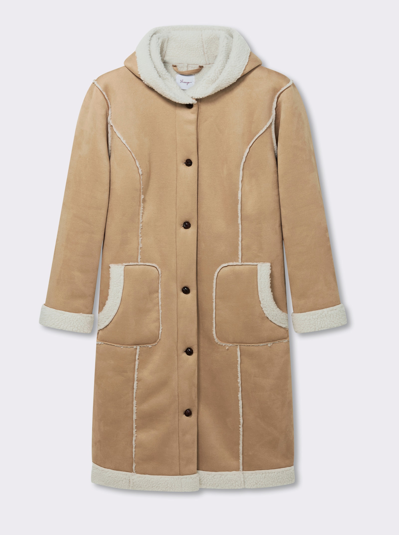 sheego Manteau imitation peau d'agneau avec capuche - couleur chamois