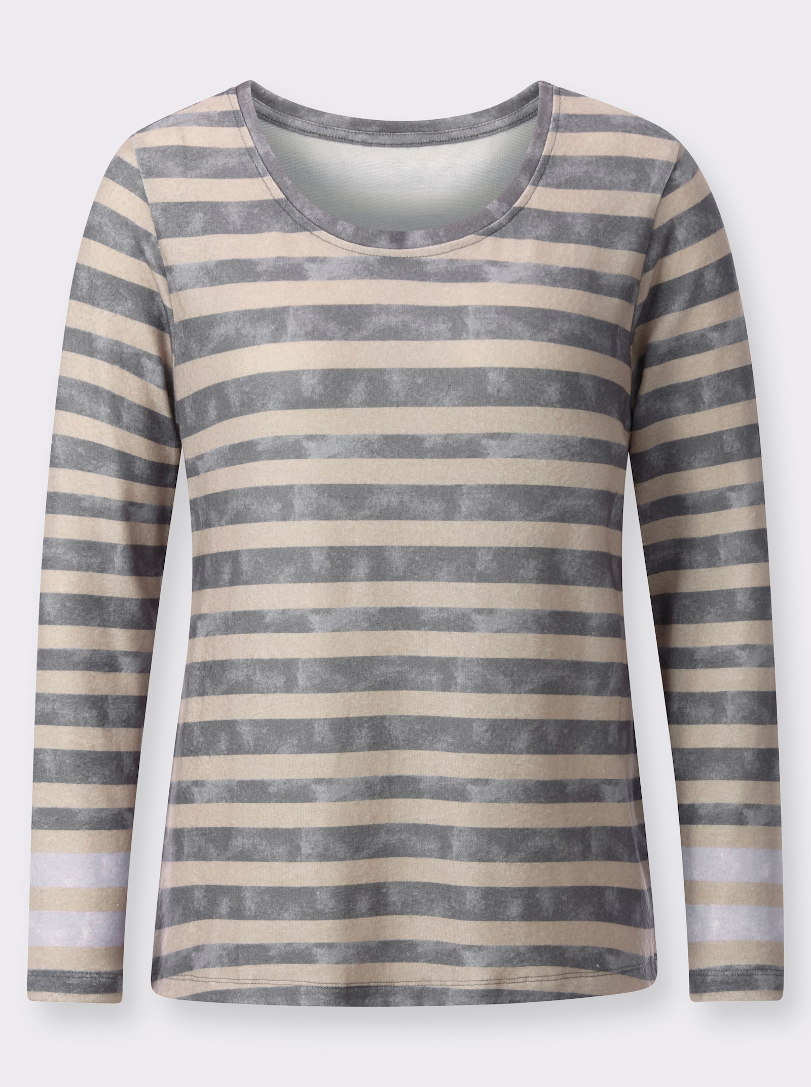 Ringelshirt mit leicht angerauter Aussenseite - beige-grau-geringelt